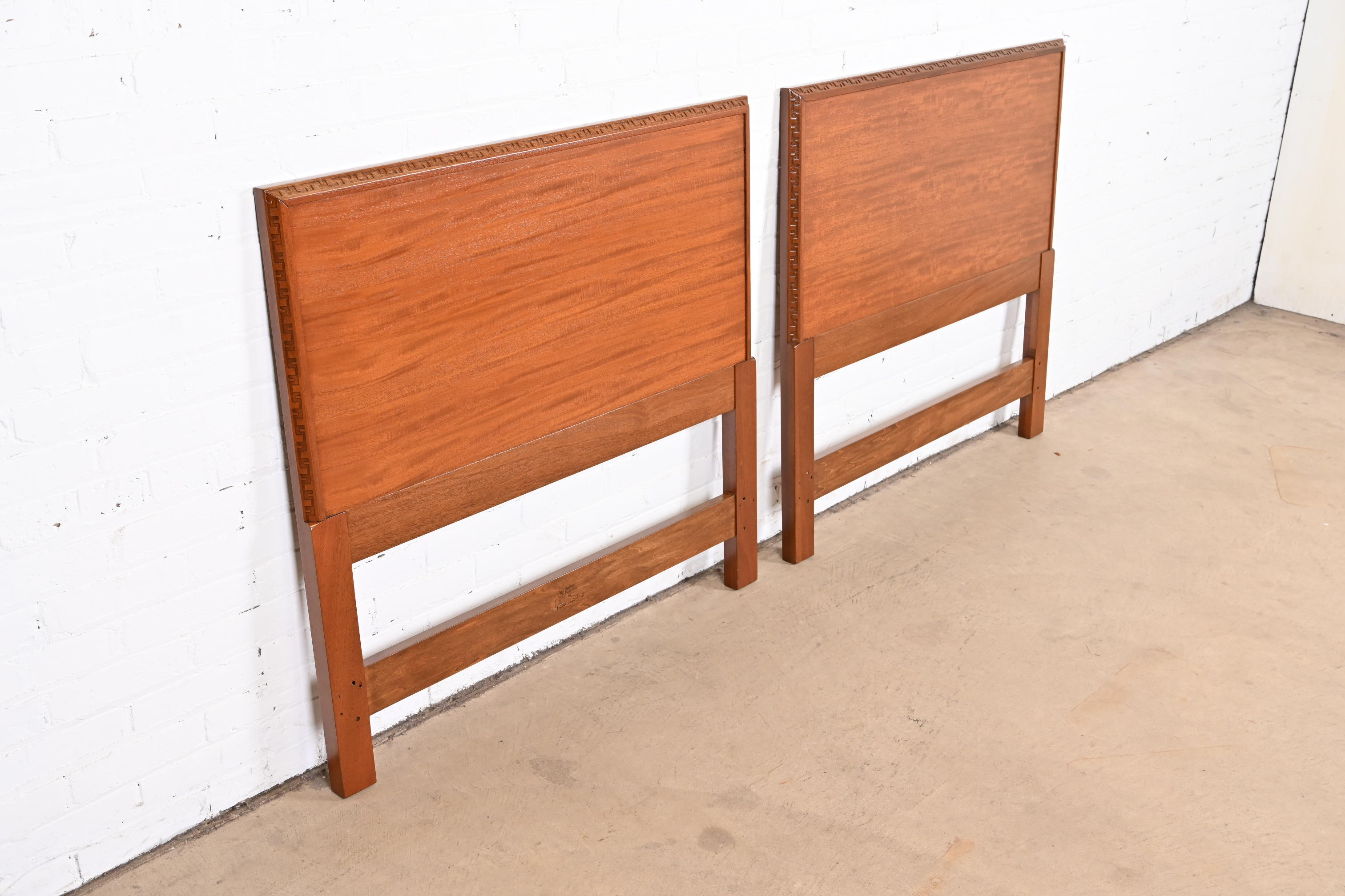 Frank Lloyd Wright Taliesin Mahogany Twin Headboards, Newly Restored - Image 4