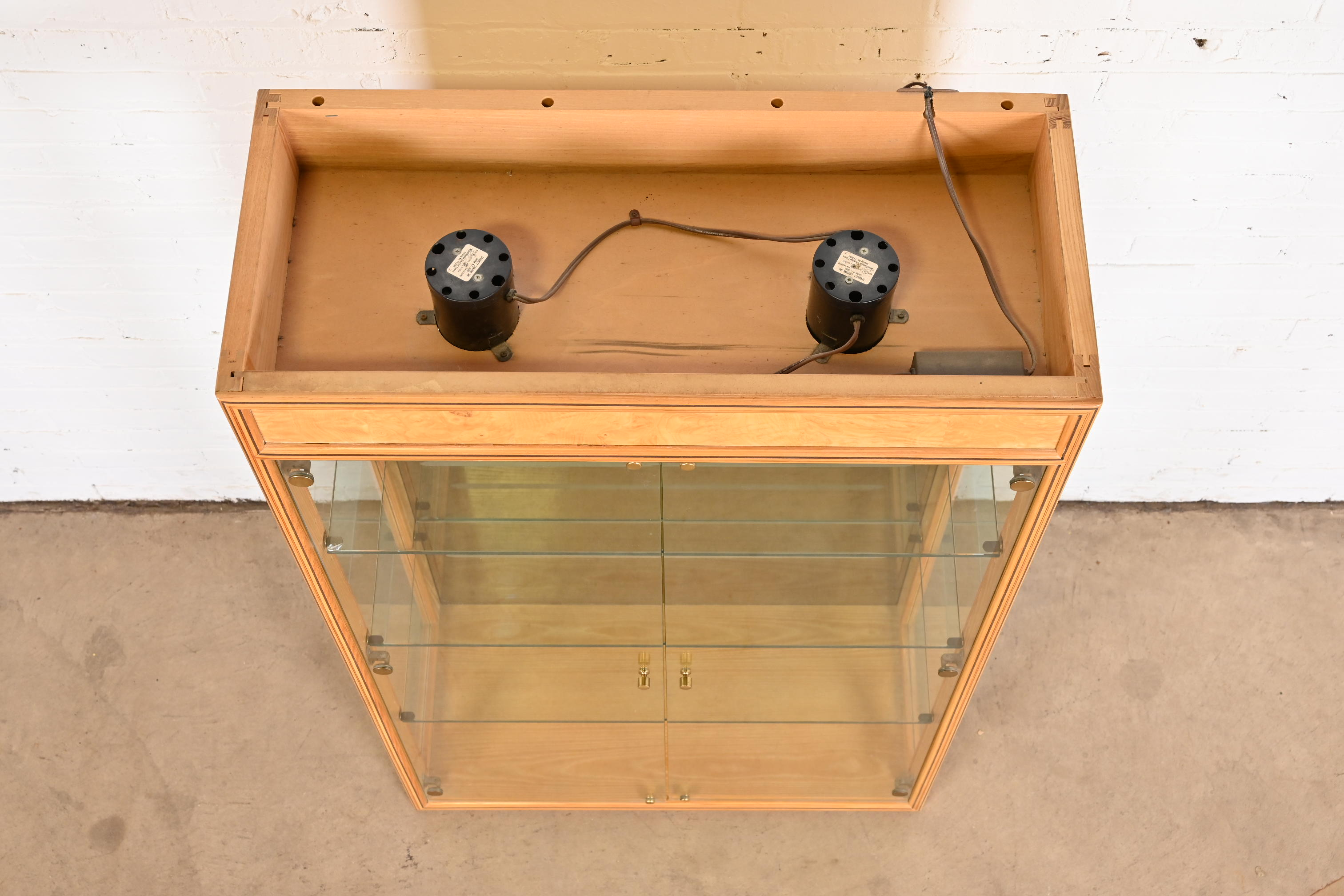Milo Baughman Style Burl Wood Lighted Bookcase or Display Cabinet by Henredon - Image 8