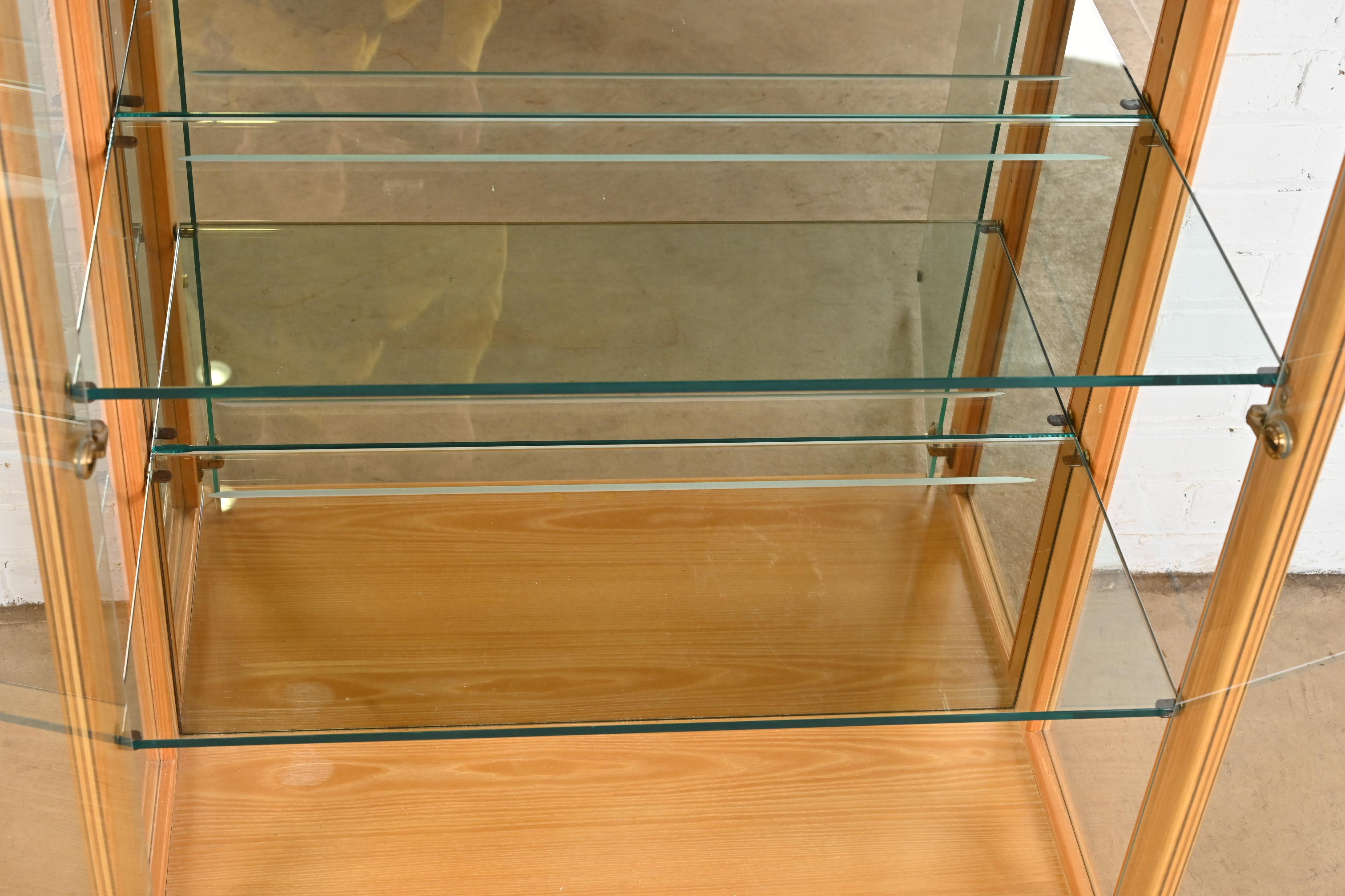 Milo Baughman Style Burl Wood Lighted Bookcase or Display Cabinet by Henredon - Image 6