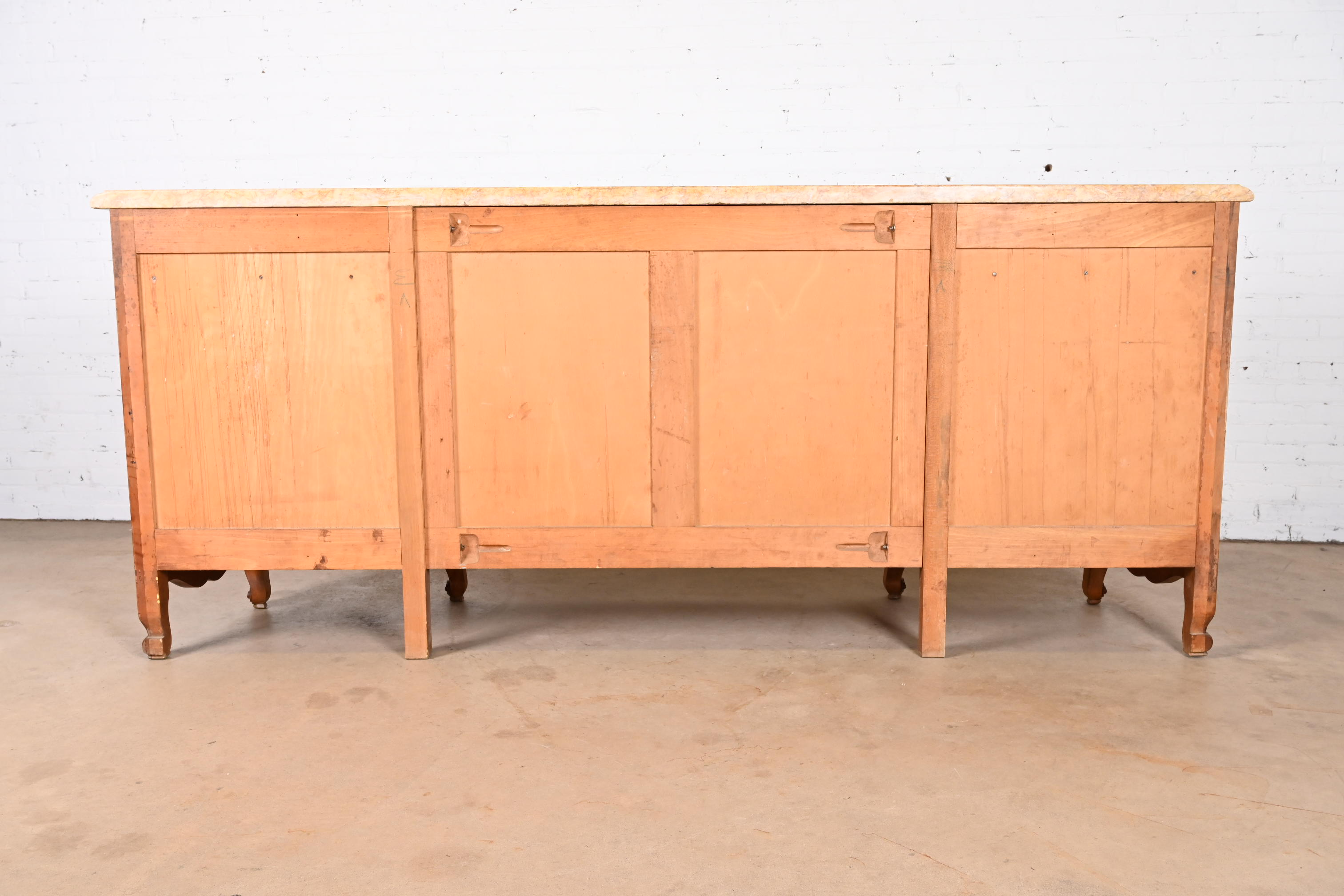 Antique Monumental French Provincial Louis XV Carved Walnut Marble Top Sideboard or Bar Cabinet - Image 12