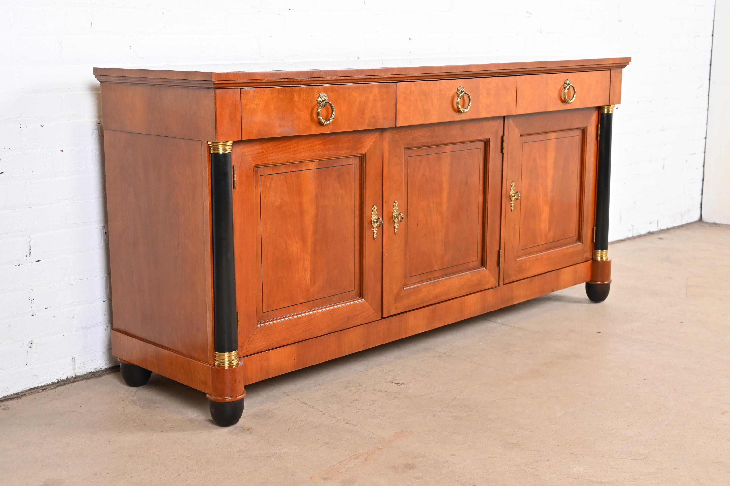 Baker Furniture French Empire Cherry Wood and Parcel Ebonized Sideboard or Bar Cabinet - Image 4