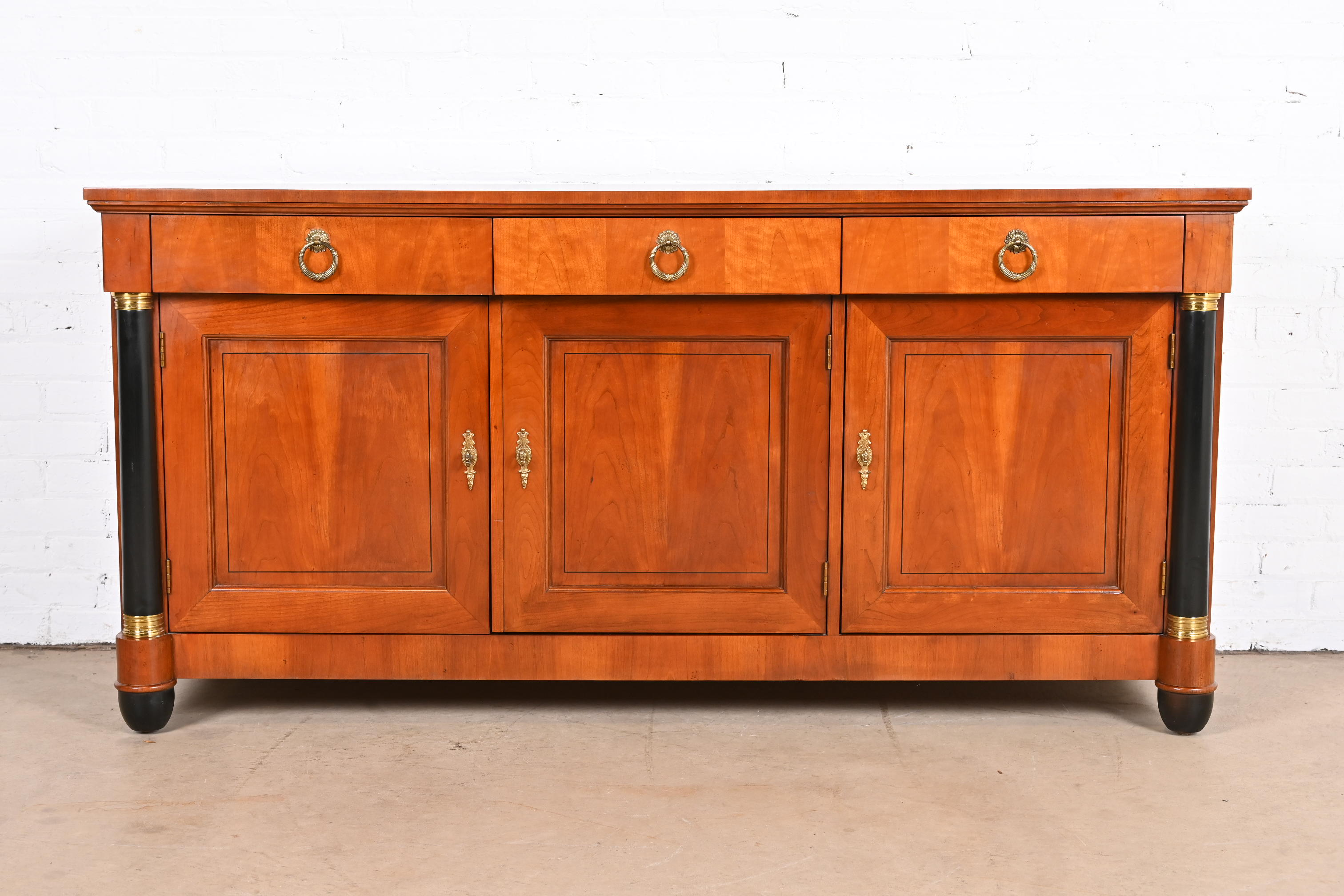 Baker Furniture French Empire Cherry Wood and Parcel Ebonized Sideboard or Bar Cabinet - Image 2