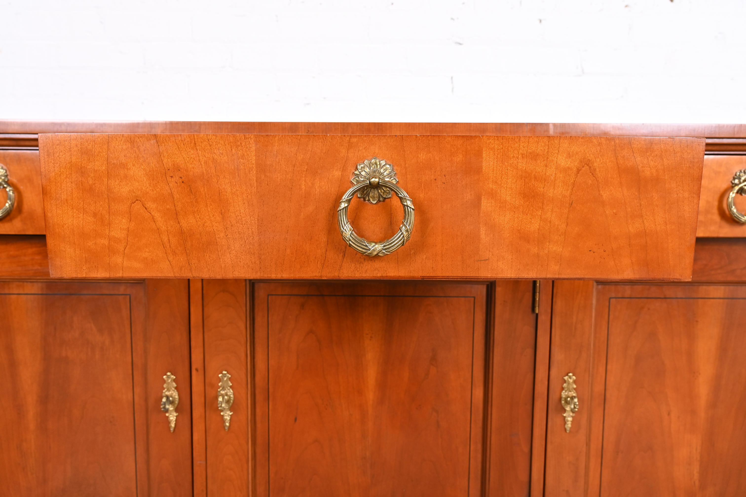 Baker Furniture French Empire Cherry Wood and Parcel Ebonized Sideboard or Bar Cabinet - Image 7