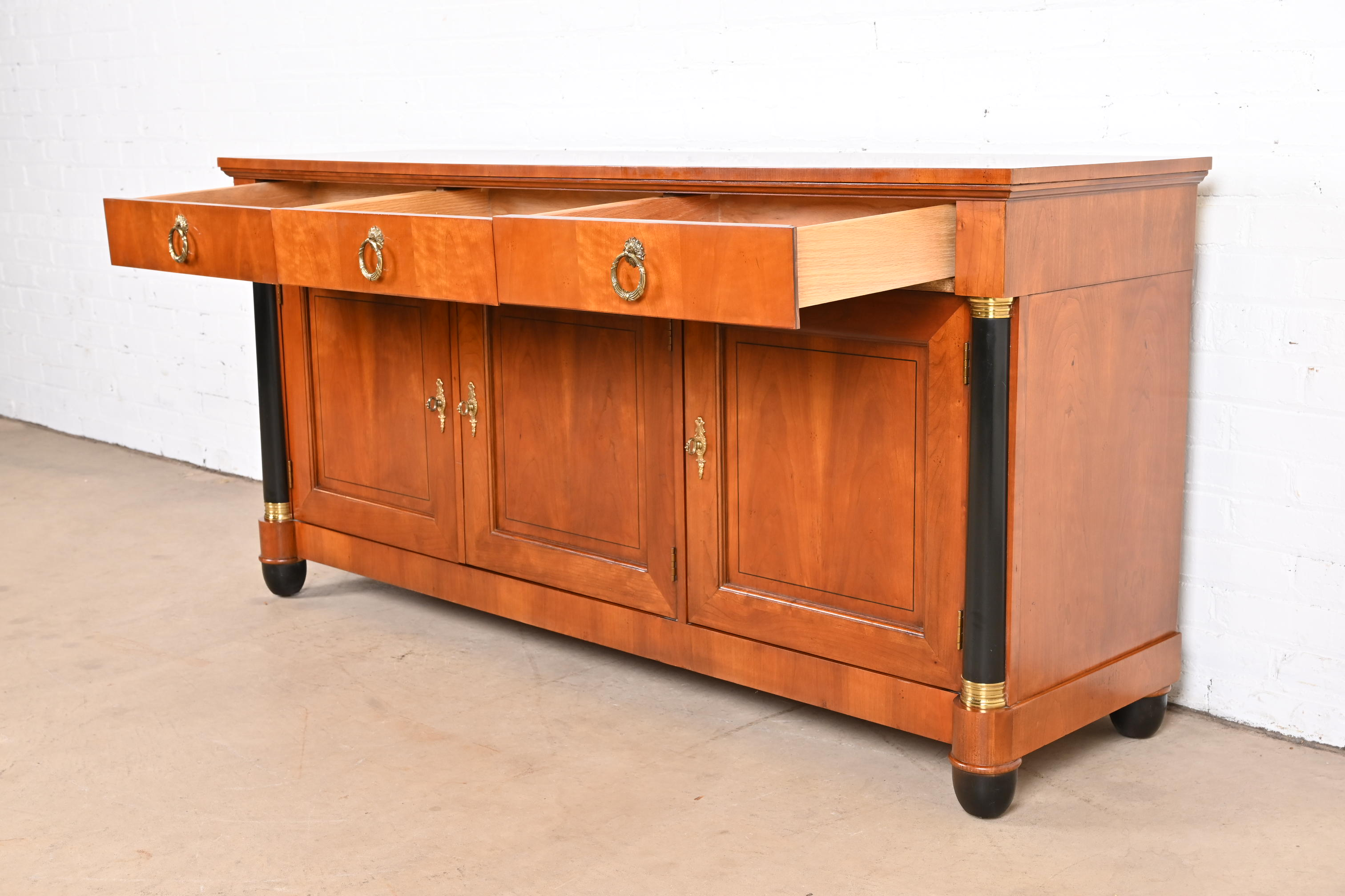 Baker Furniture French Empire Cherry Wood and Parcel Ebonized Sideboard or Bar Cabinet - Image 6