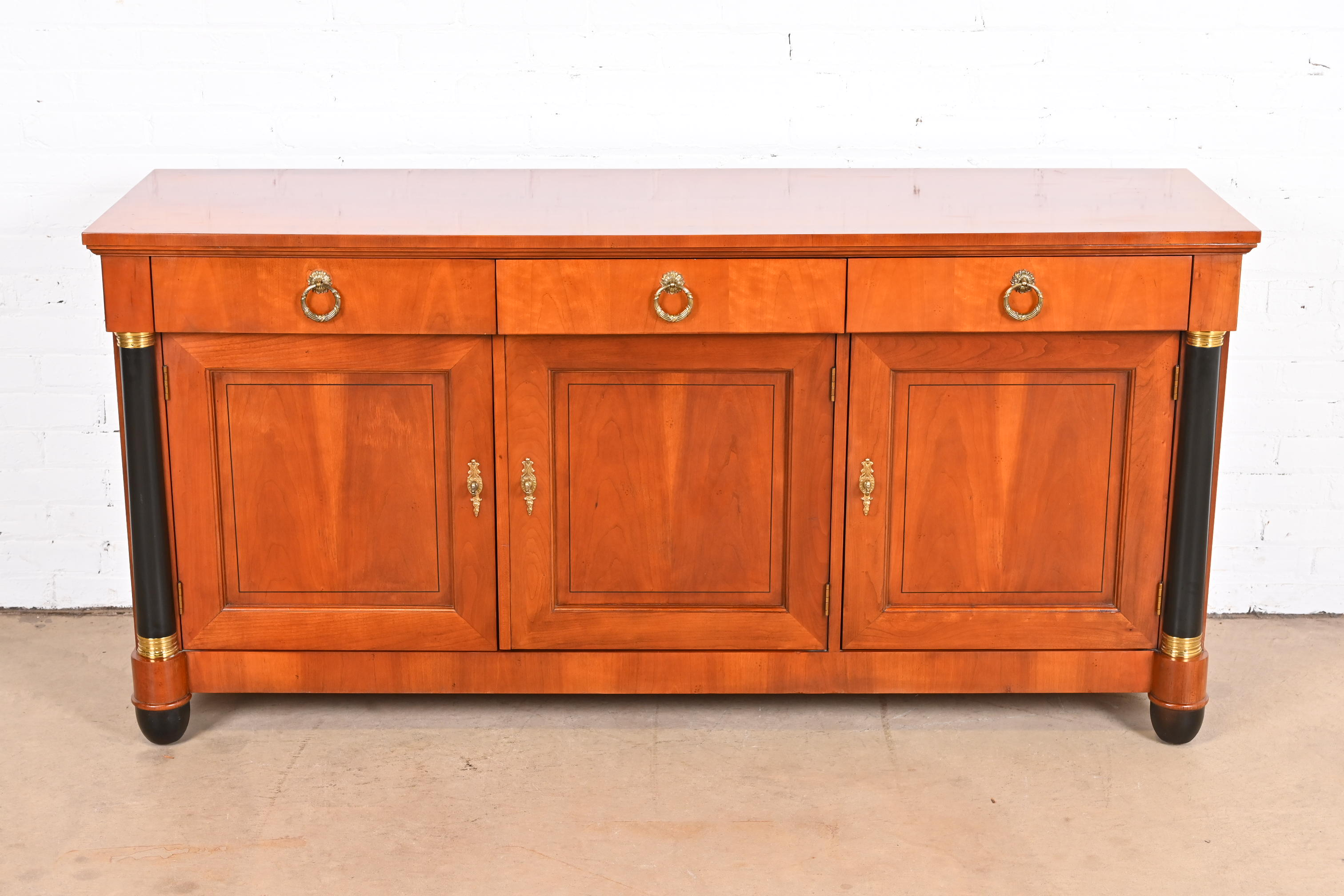 Baker Furniture French Empire Cherry Wood and Parcel Ebonized Sideboard or Bar Cabinet - Image 3