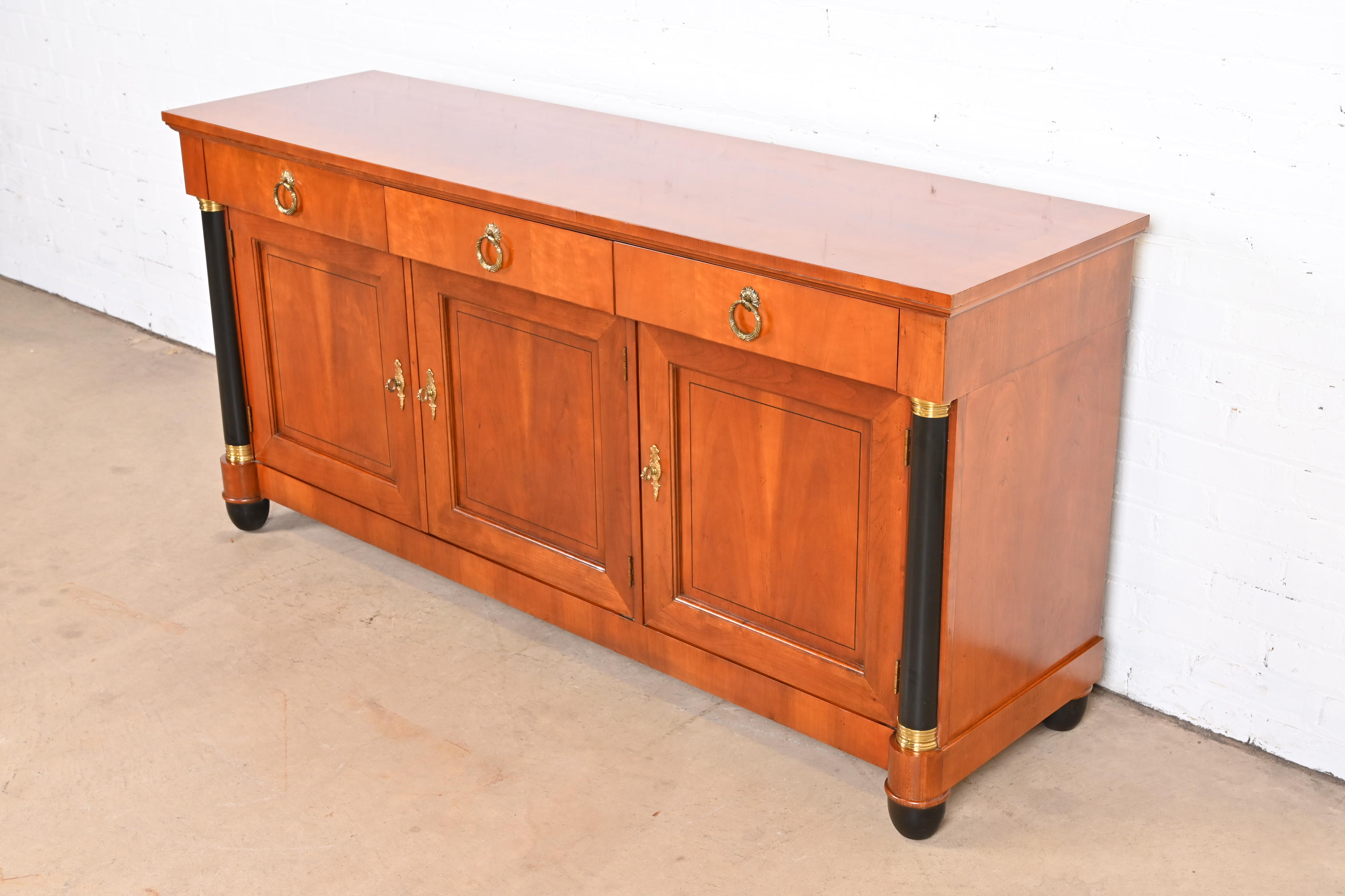 Baker Furniture French Empire Cherry Wood and Parcel Ebonized Sideboard or Bar Cabinet - Image 5