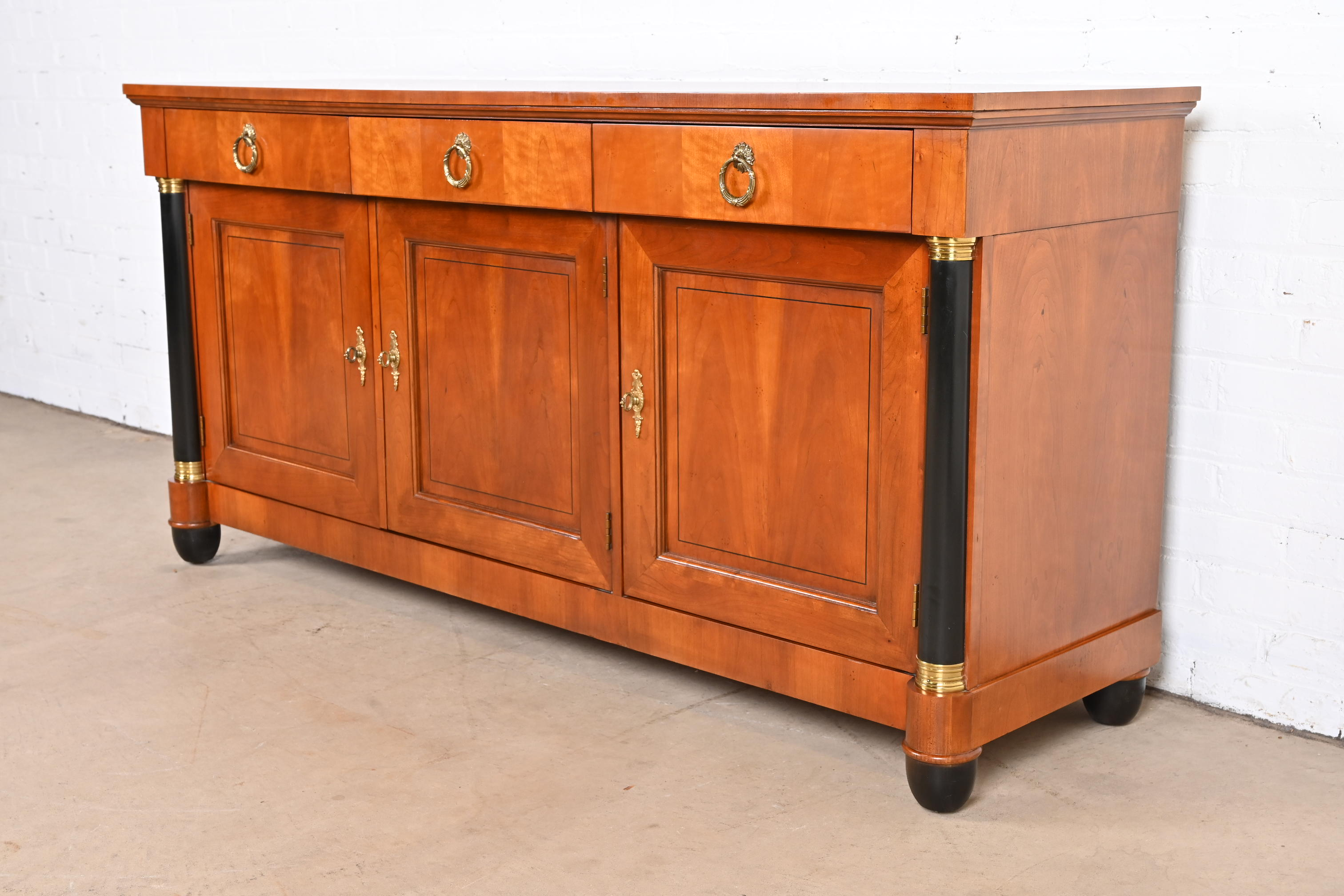Baker Furniture French Empire Cherry Wood and Parcel Ebonized Sideboard or Bar Cabinet