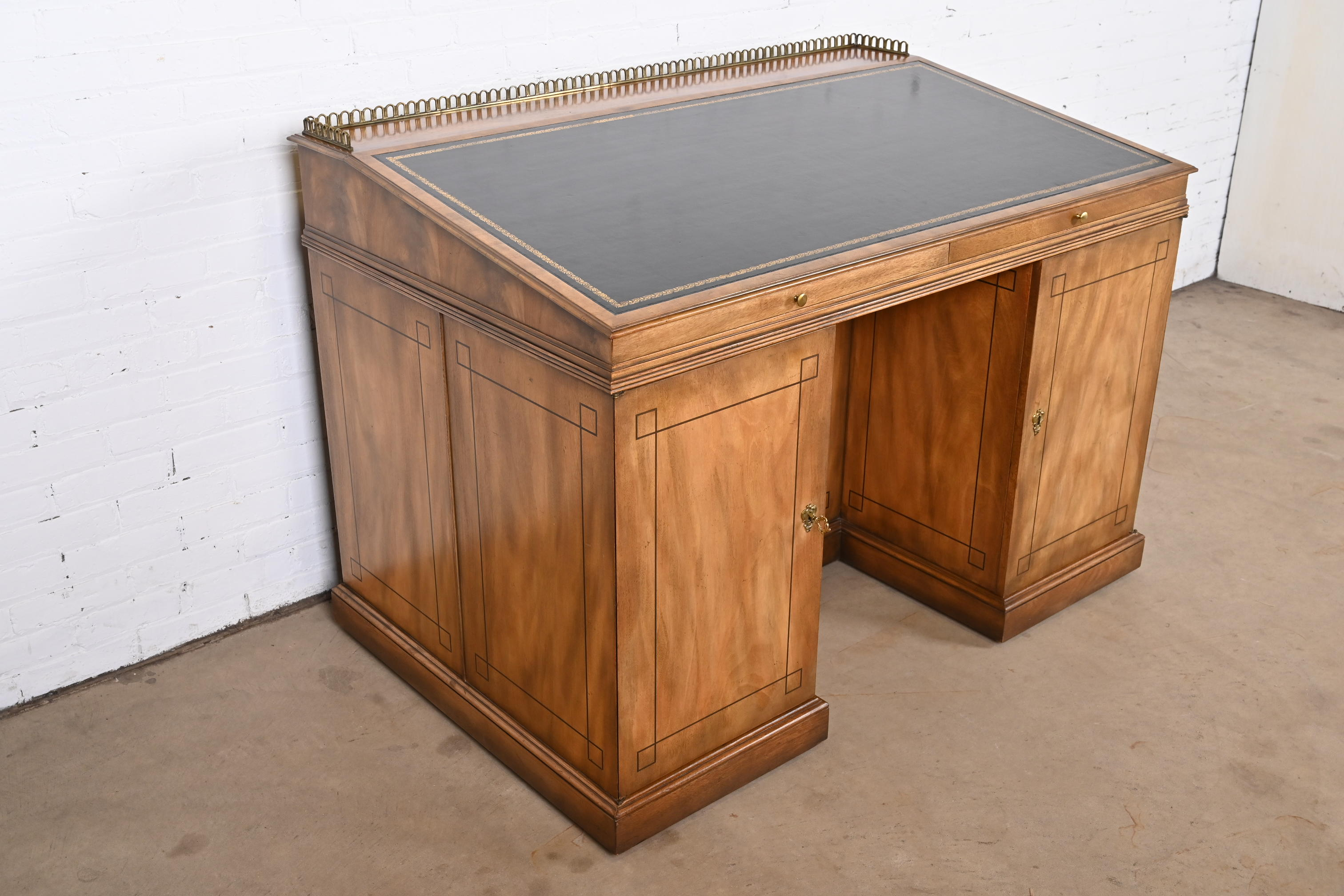 Baker Furniture Georgian Flame Mahogany Leather Top Slant Front Architect's Desk, Circa 1960s - Image 3