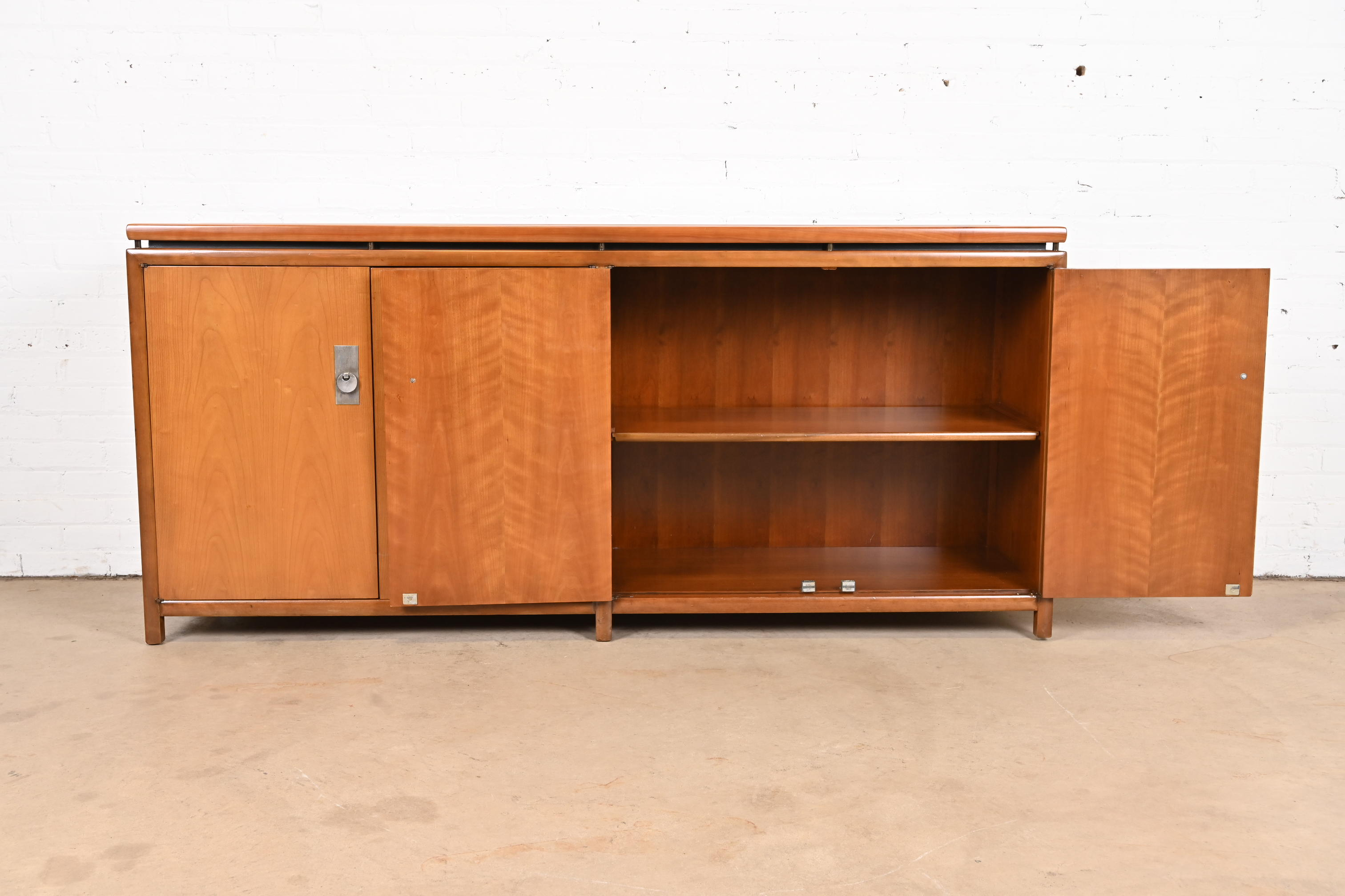 Michael Taylor for Baker Furniture Mid-Century Hollywood Regency Cherry Wood Sideboard Credenza - Image 8