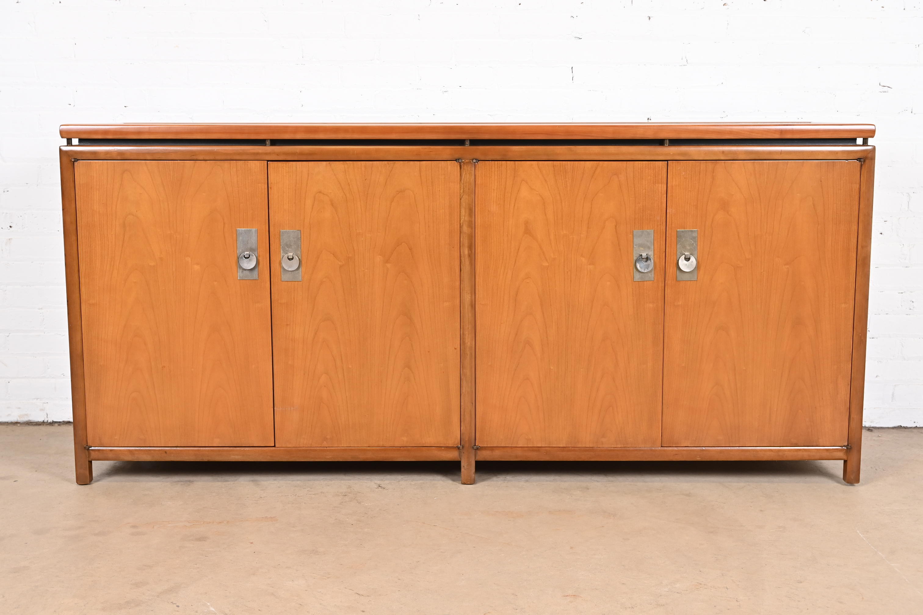 Michael Taylor for Baker Furniture Mid-Century Hollywood Regency Cherry Wood Sideboard Credenza - Image 2