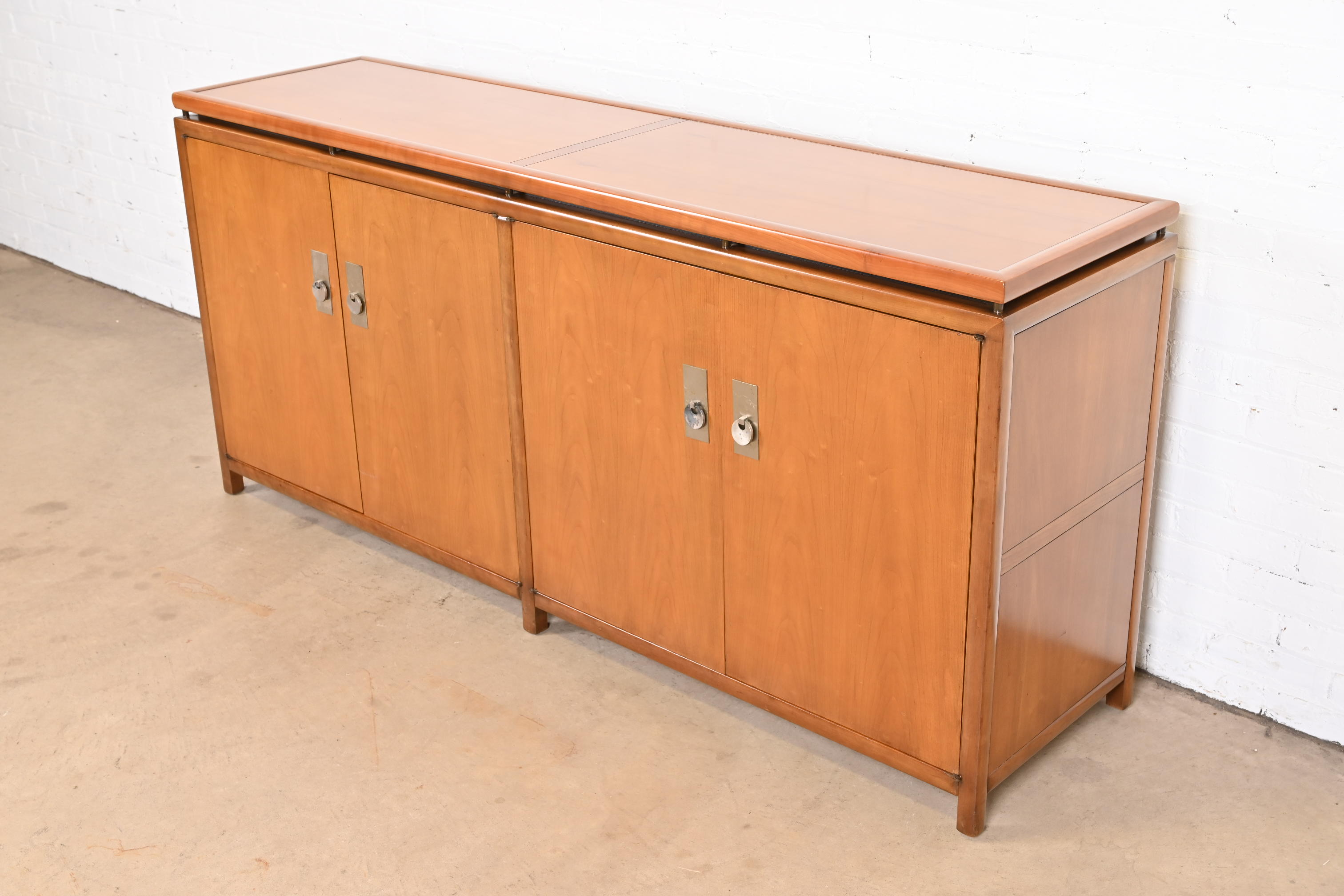 Michael Taylor for Baker Furniture Mid-Century Hollywood Regency Cherry Wood Sideboard Credenza - Image 3