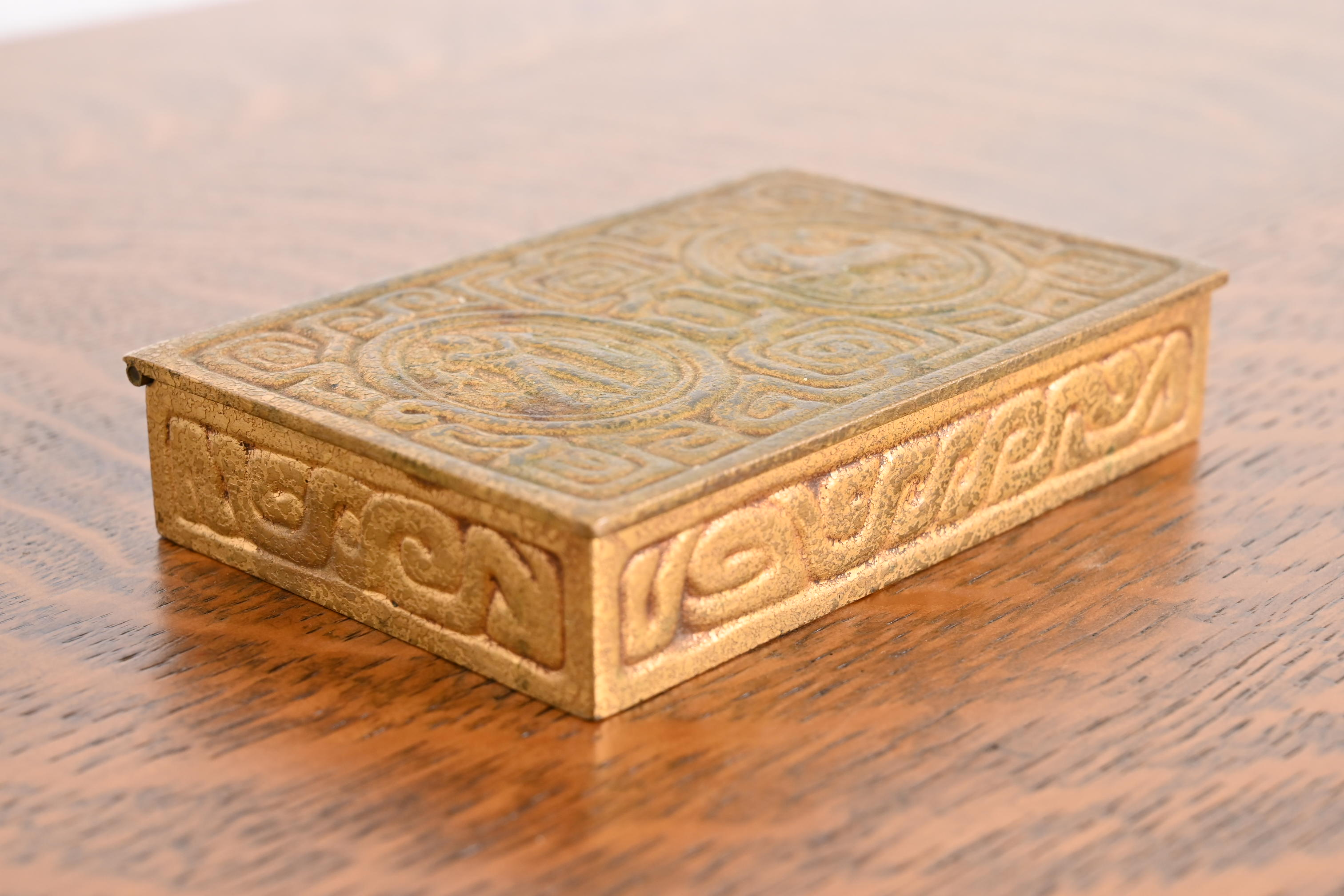 Tiffany Studios New York Art Deco 'Zodiac' Bronze Doré Box - Image 2
