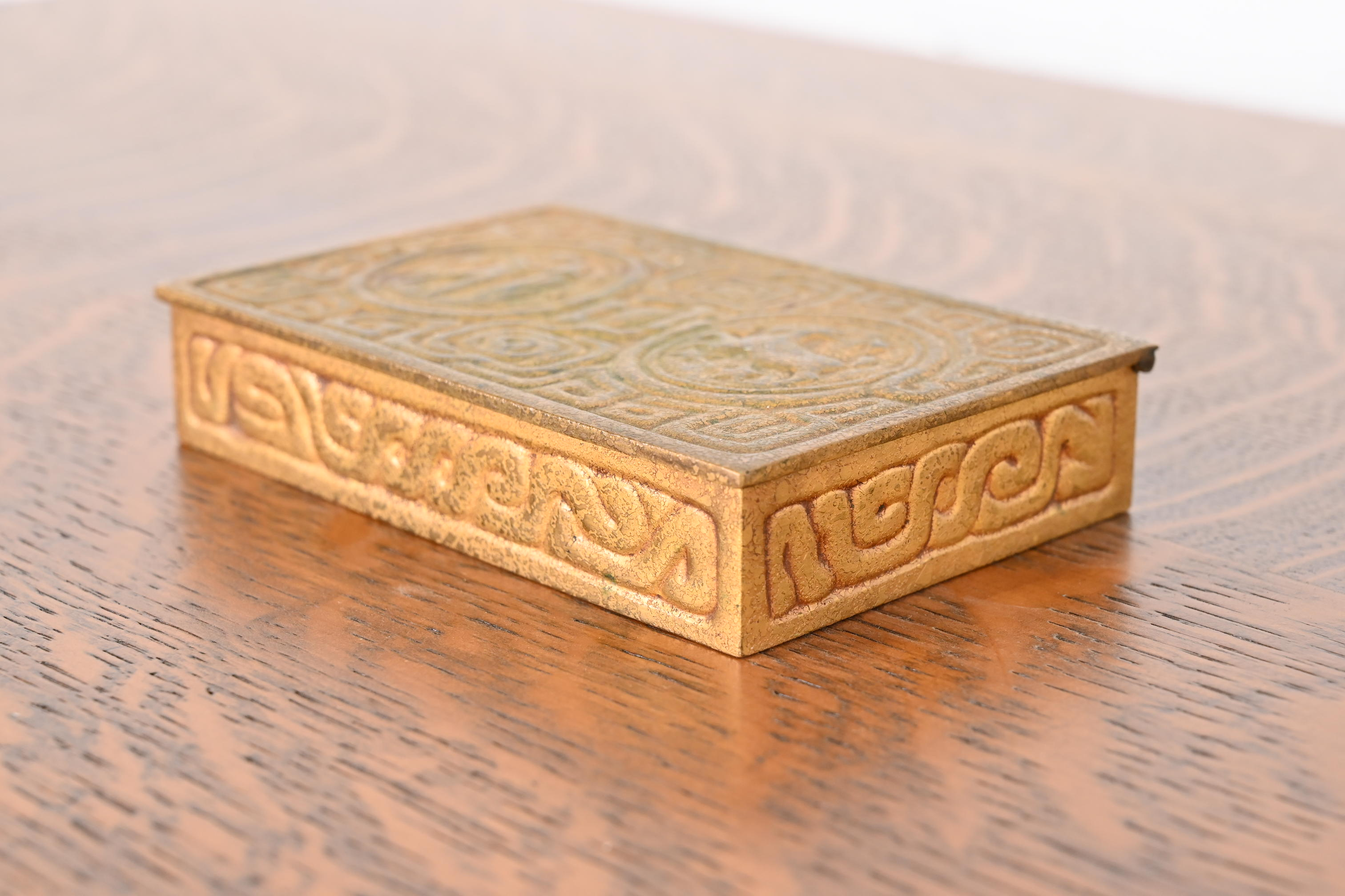Tiffany Studios New York Art Deco 'Zodiac' Bronze Doré Box - Image 4