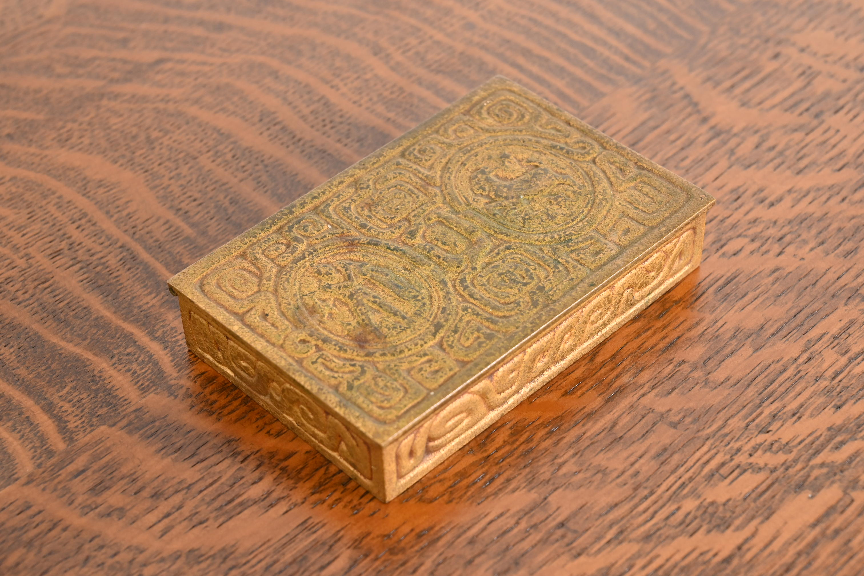 Tiffany Studios New York Art Deco 'Zodiac' Bronze Doré Box