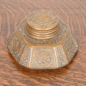 Tiffany Studios New York 'Zodiac' Bronze Doré Large Inkwell