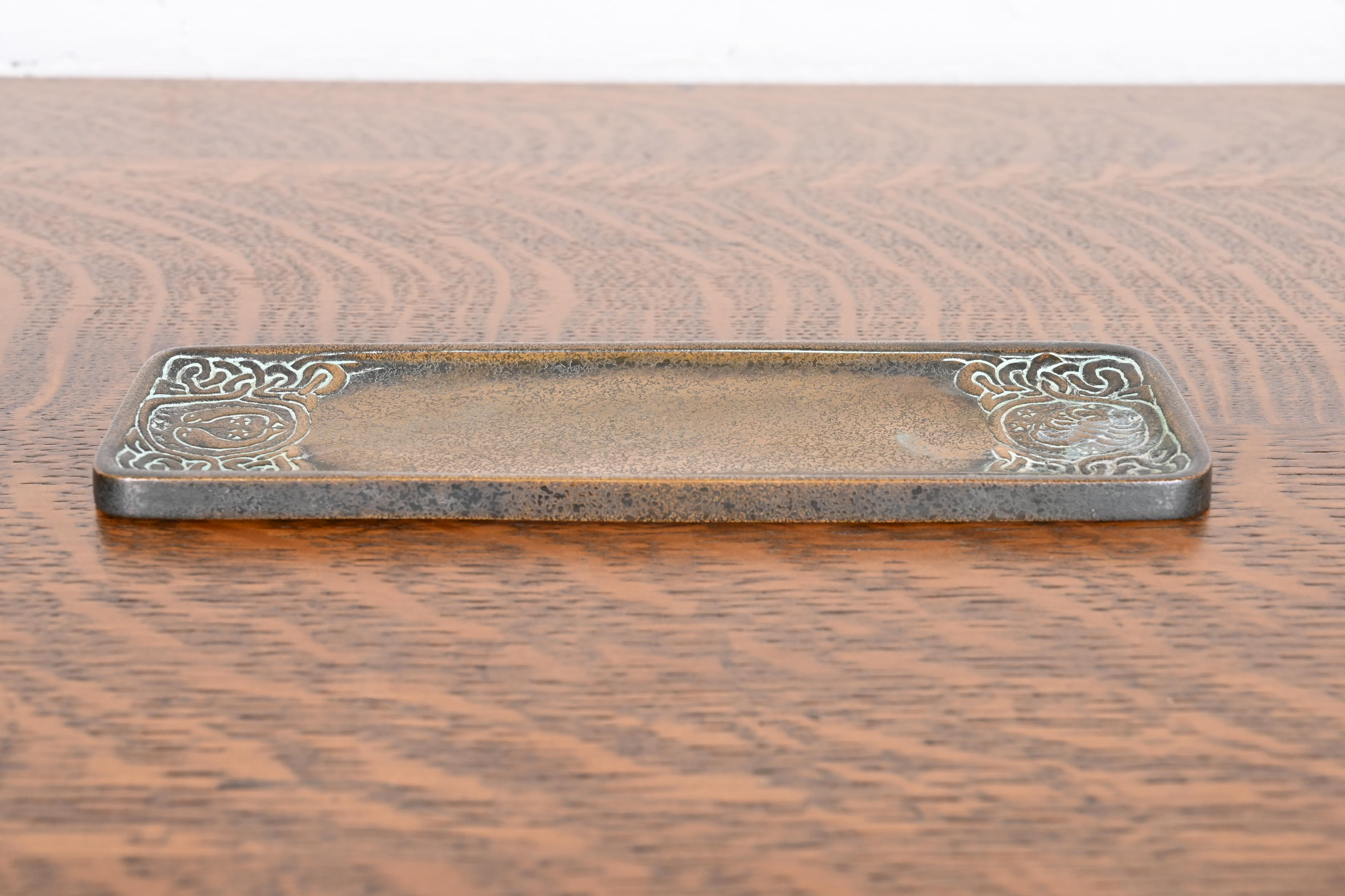 Tiffany Studios New York 'Zodiac' Bronze Pen Tray Desk Accessory, Circa 1910 - Image 3