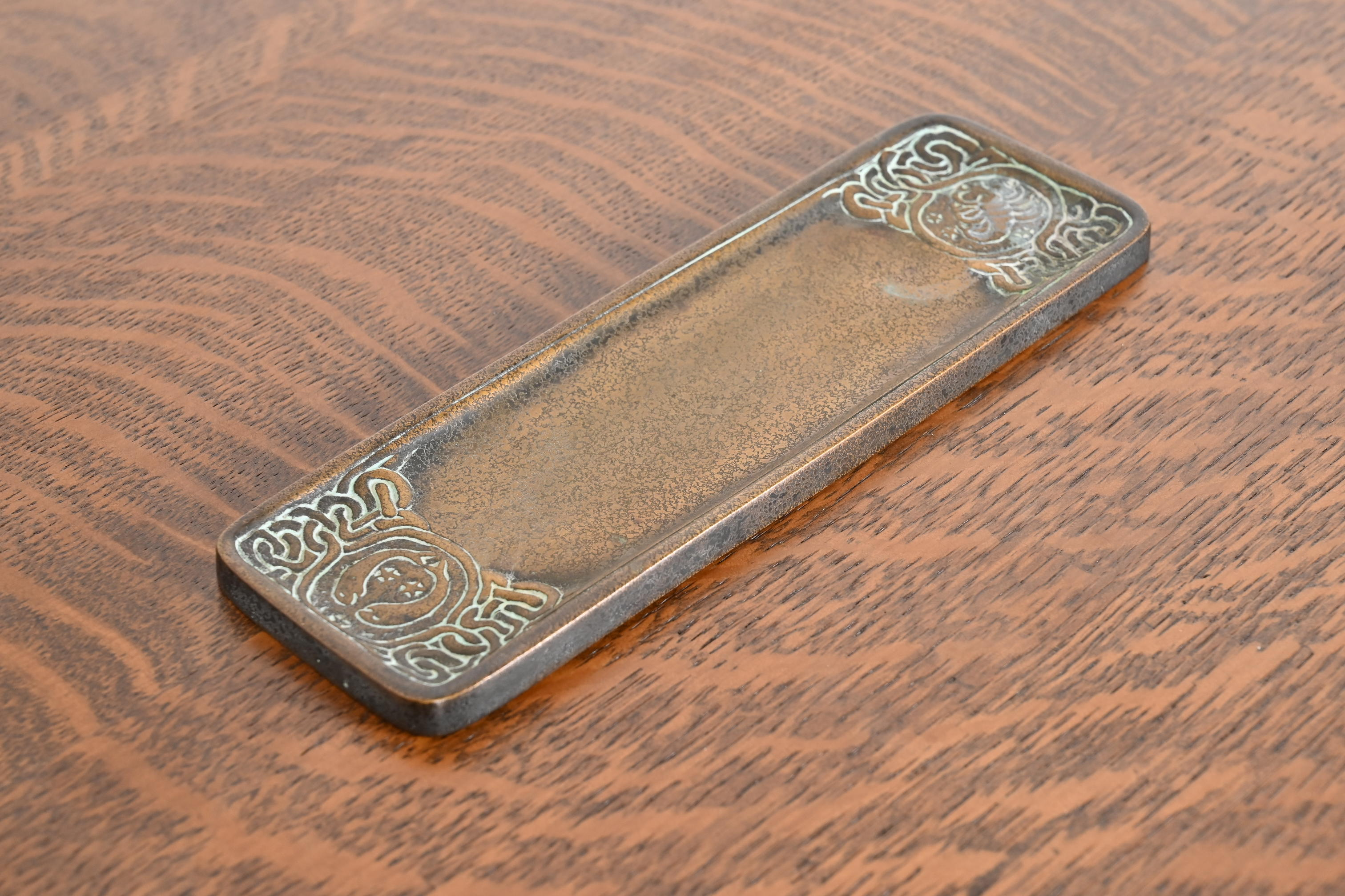 Tiffany Studios New York 'Zodiac' Bronze Pen Tray Desk Accessory, Circa 1910 - Image 4