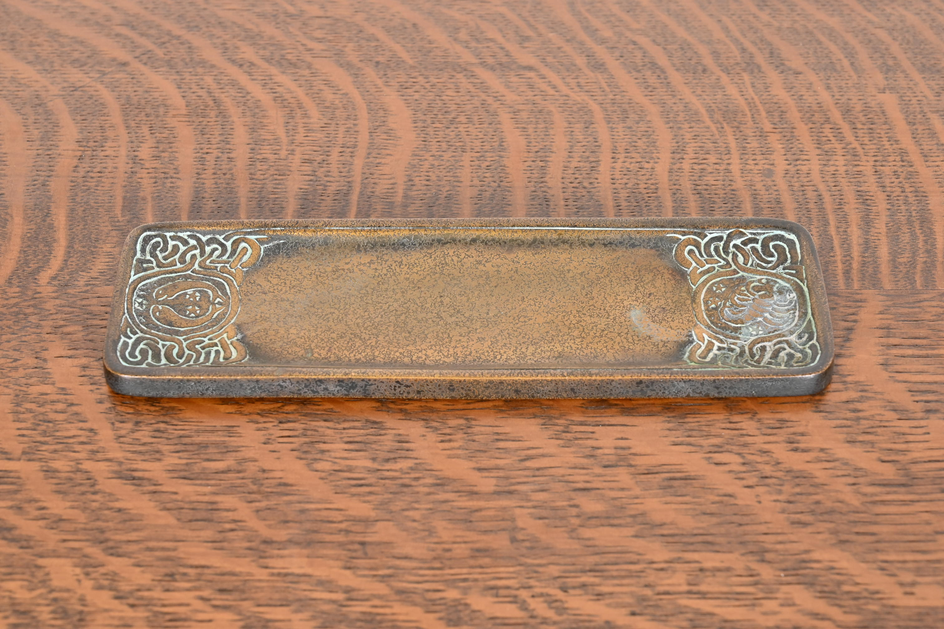 Tiffany Studios New York 'Zodiac' Bronze Pen Tray Desk Accessory, Circa 1910 - Image 2