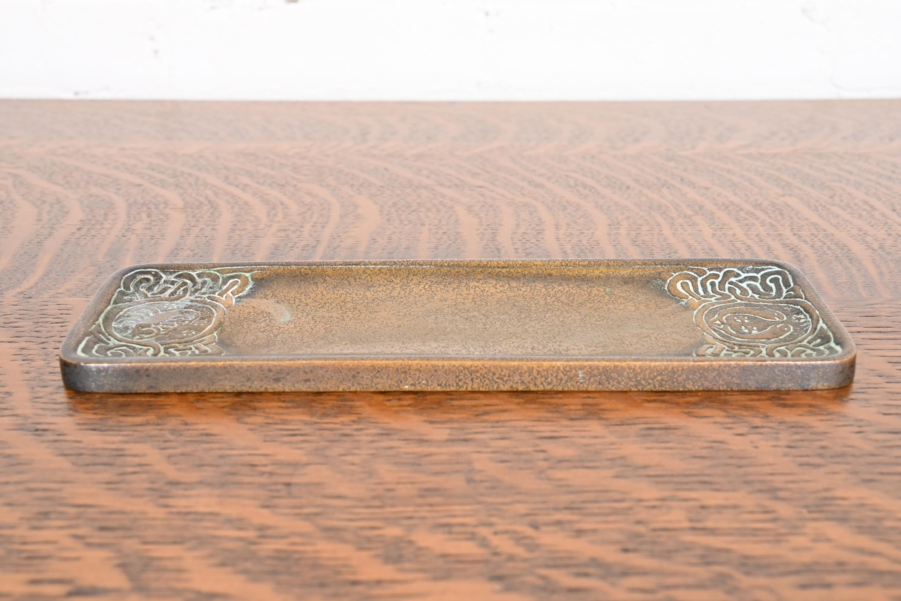 Tiffany Studios New York 'Zodiac' Bronze Pen Tray Desk Accessory, Circa 1910 - Image 8