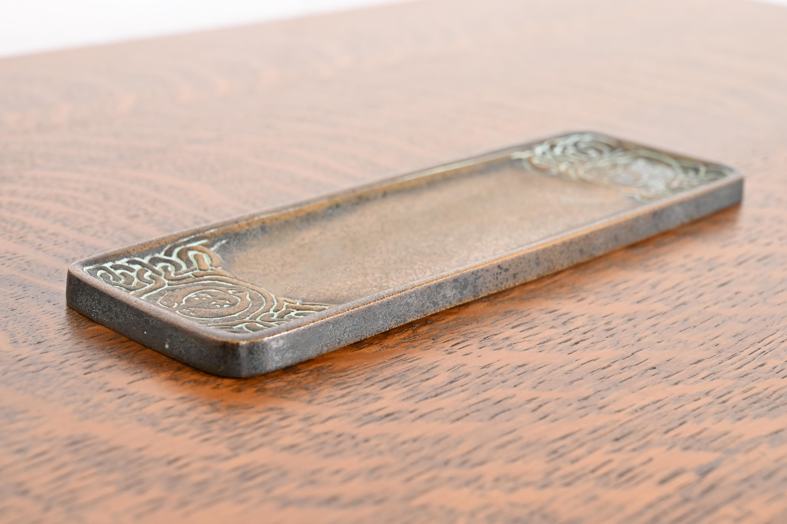 Tiffany Studios New York 'Zodiac' Bronze Pen Tray Desk Accessory, Circa 1910 - Image 5