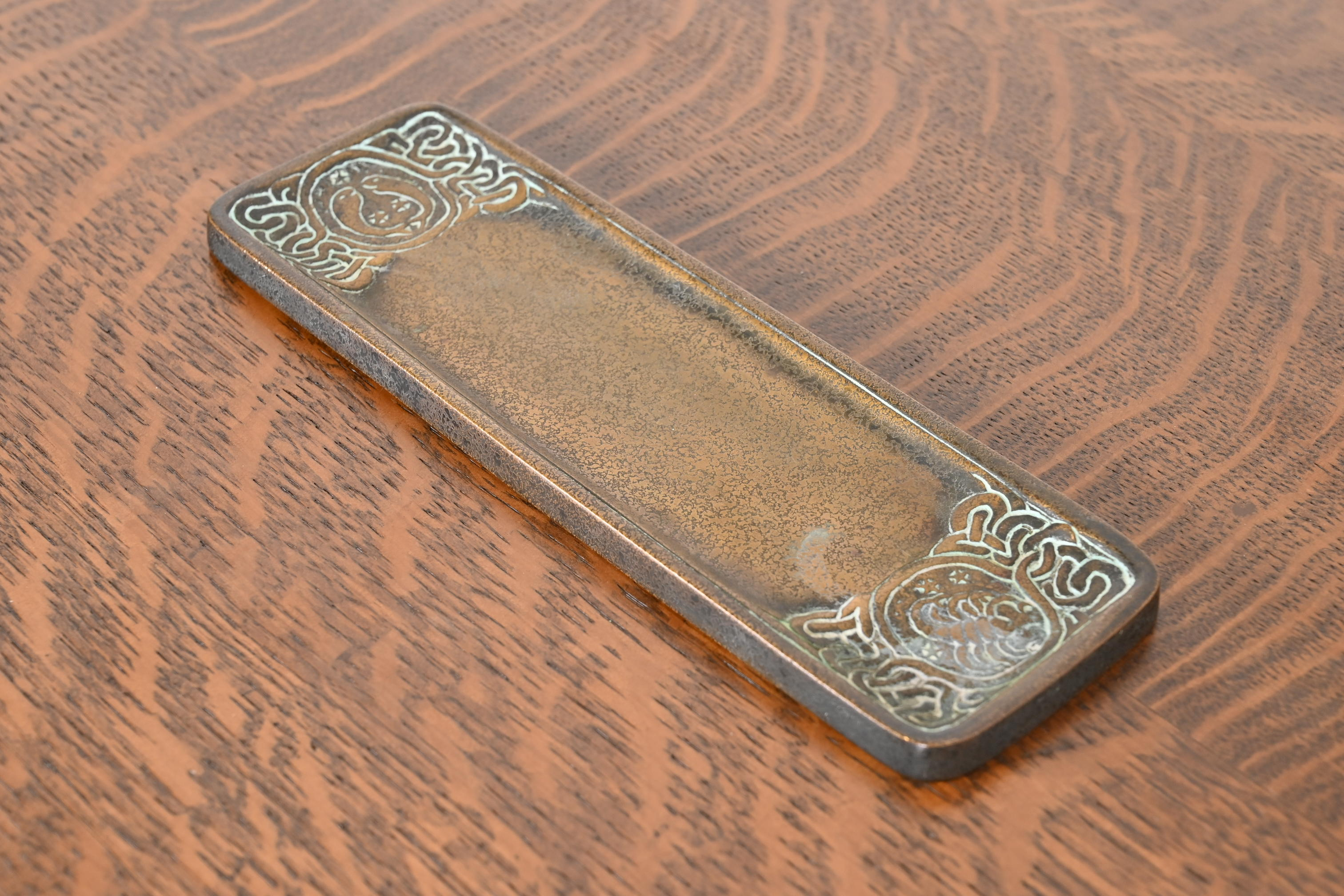 Tiffany Studios New York 'Zodiac' Bronze Pen Tray Desk Accessory, Circa 1910 - Image 6