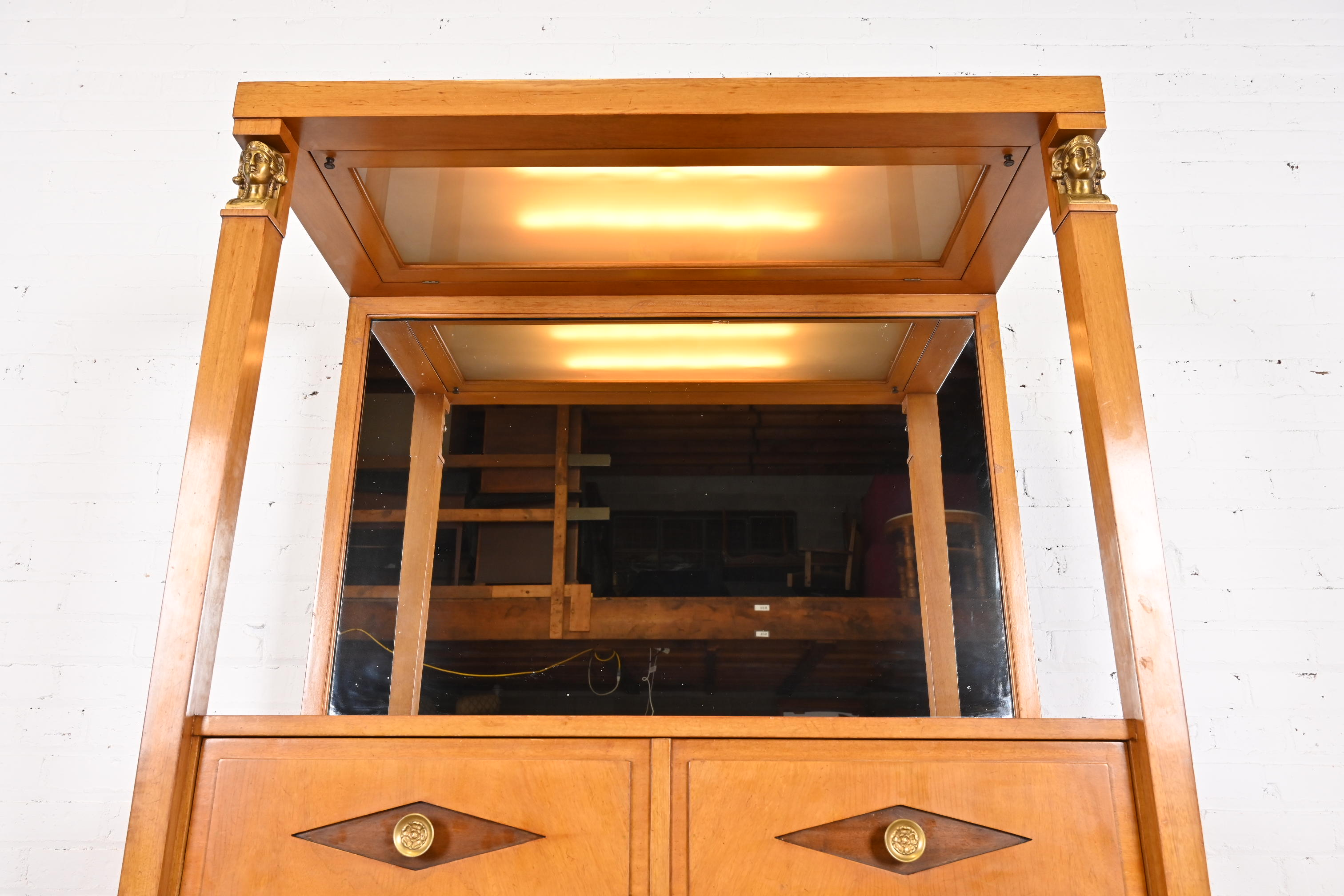 Grosfeld House Hollywood Regency Empire Mahogany Lighted Bar Cabinet - Image 11
