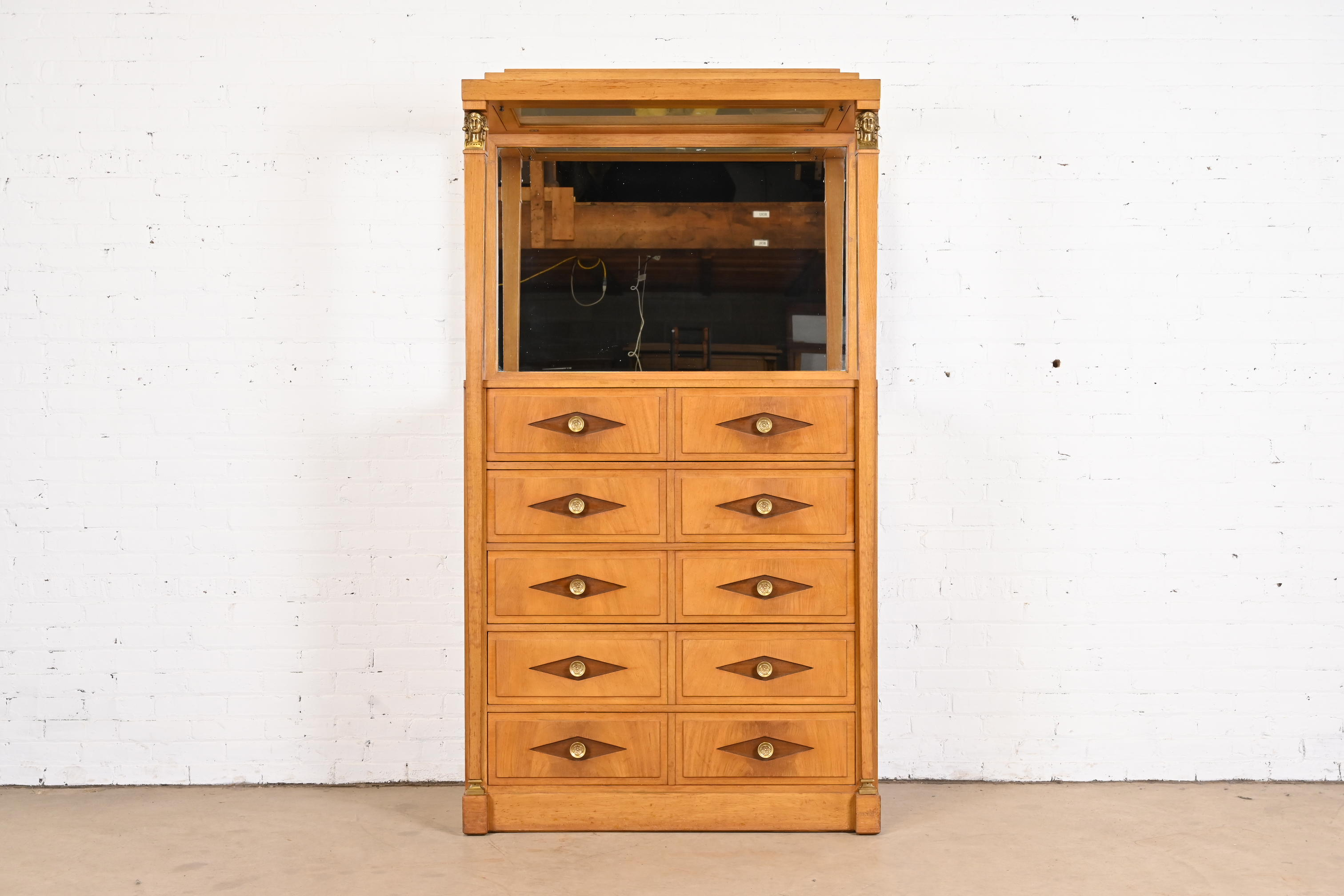 Grosfeld House Hollywood Regency Empire Mahogany Lighted Bar Cabinet - Image 2