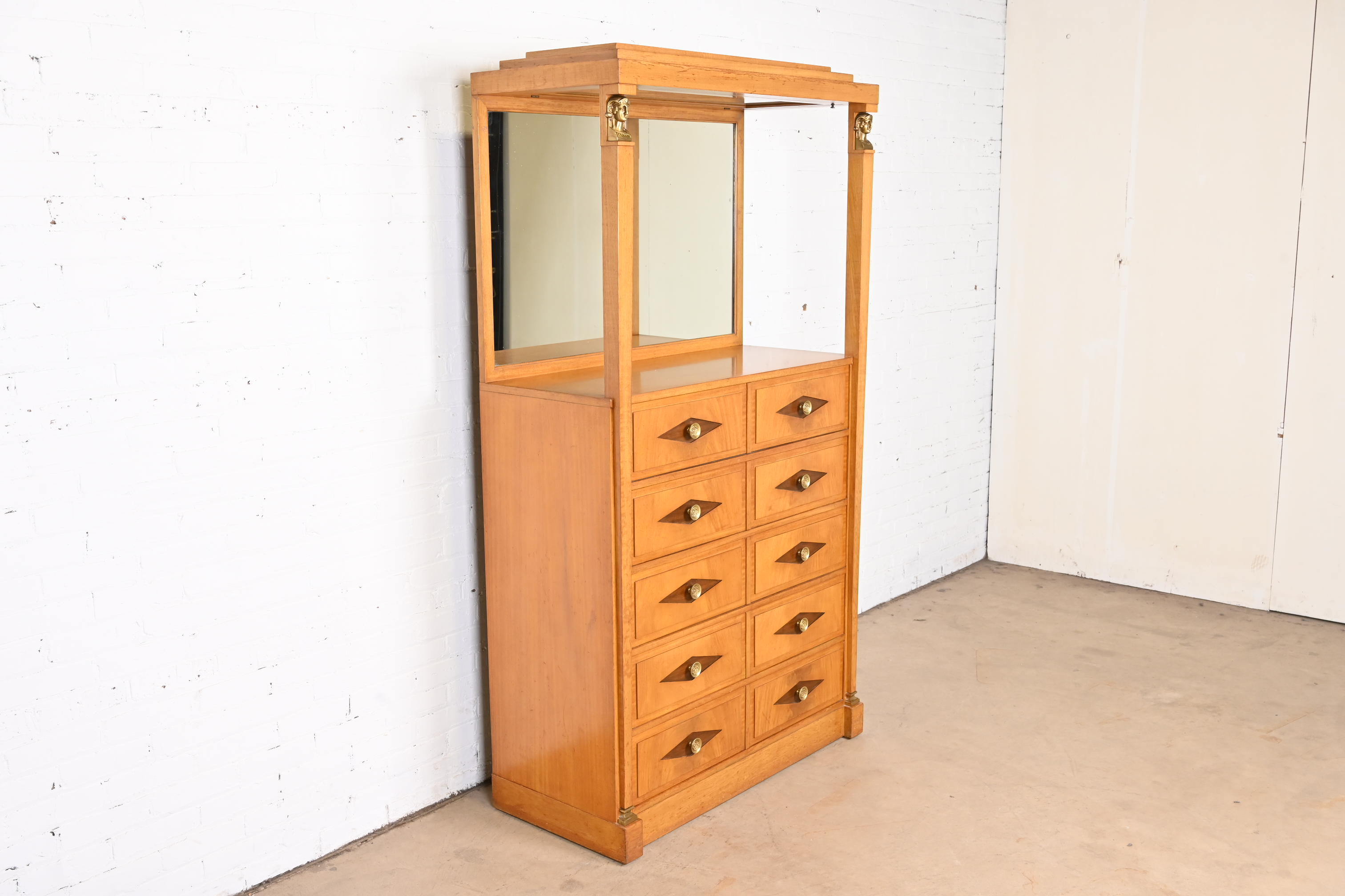 Grosfeld House Hollywood Regency Empire Mahogany Lighted Bar Cabinet