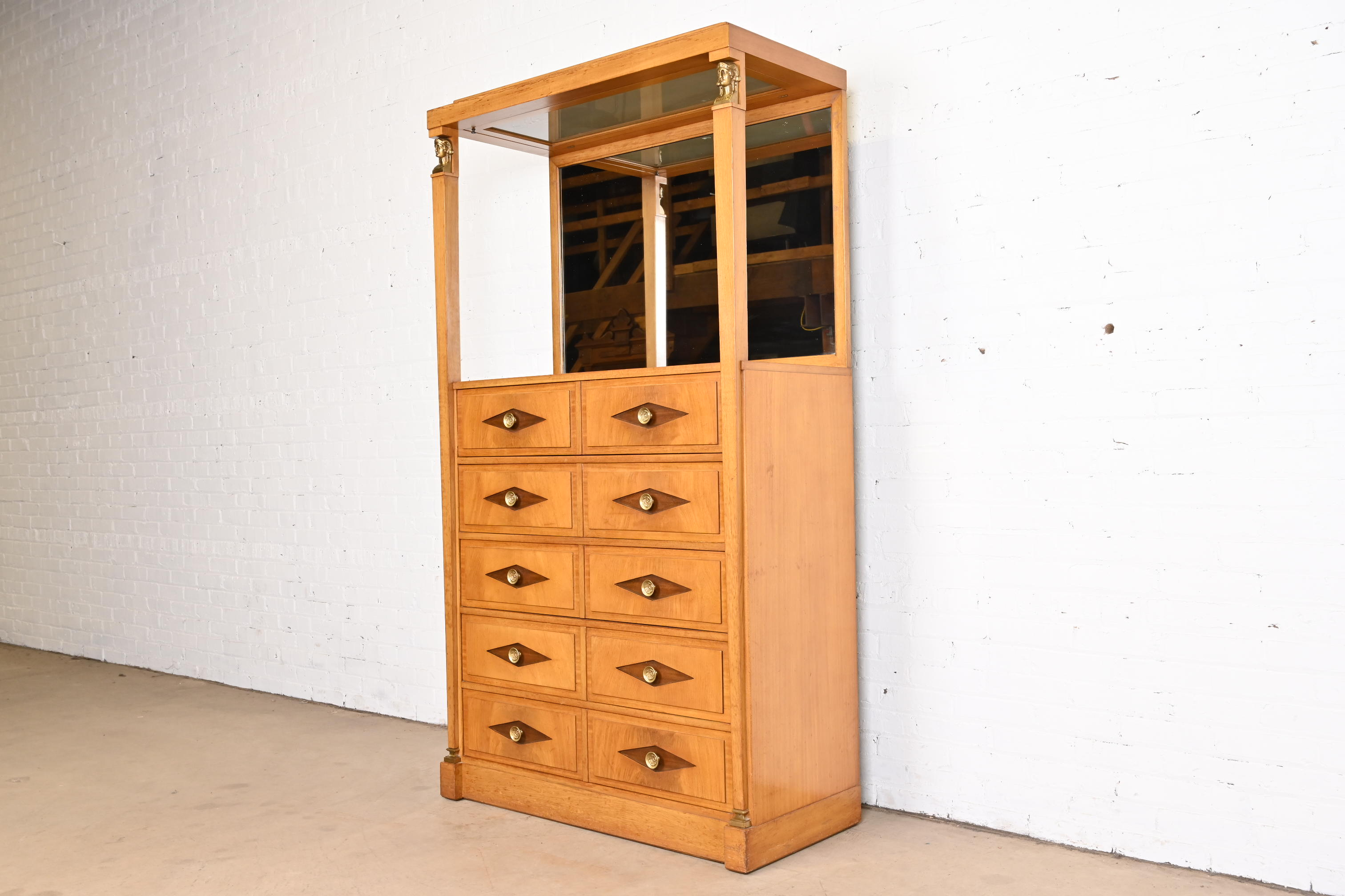 Grosfeld House Hollywood Regency Empire Mahogany Lighted Bar Cabinet - Image 3