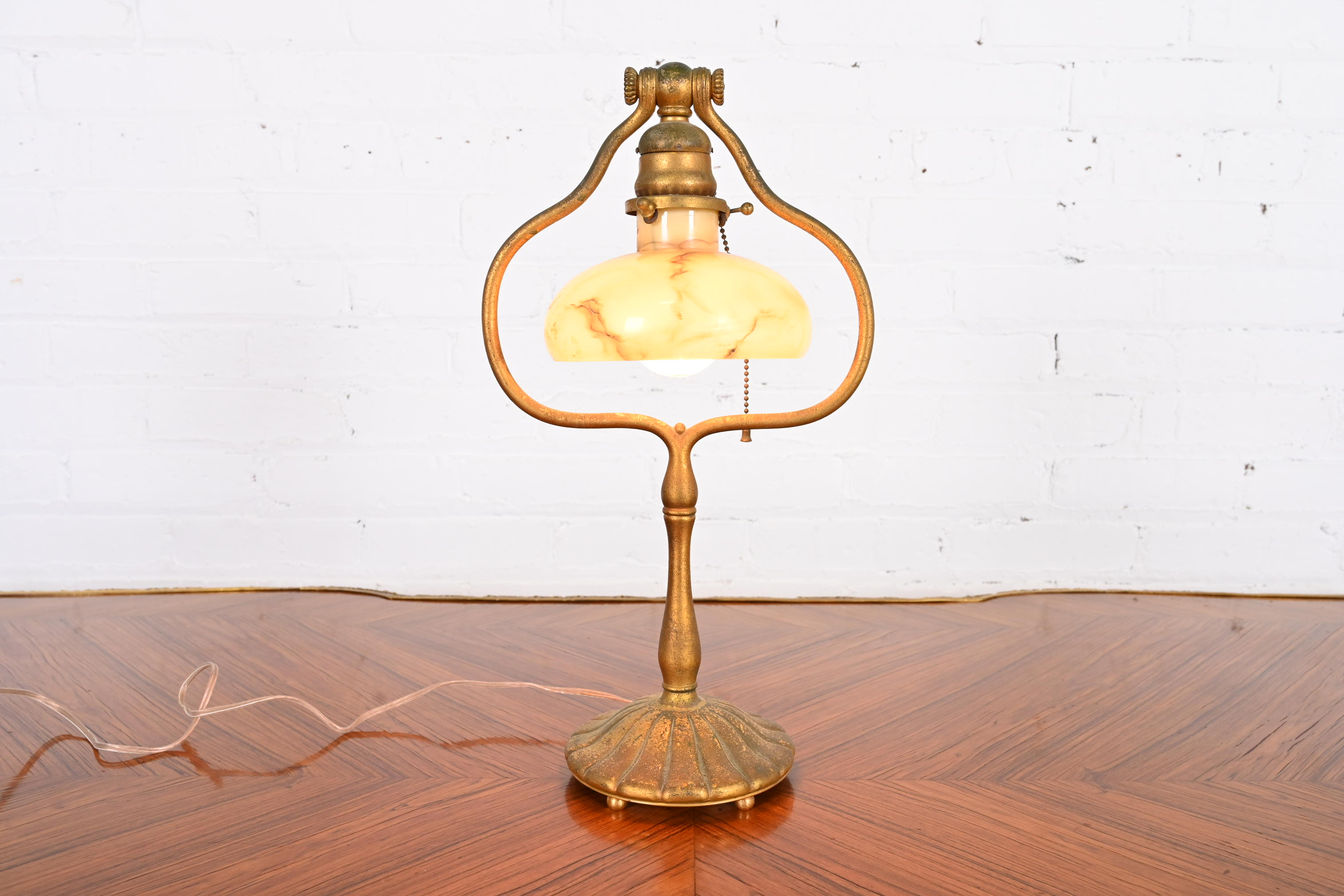 Tiffany Studios New York Gilt Bronze Harp Desk Lamp, Circa 1910 - Image 7