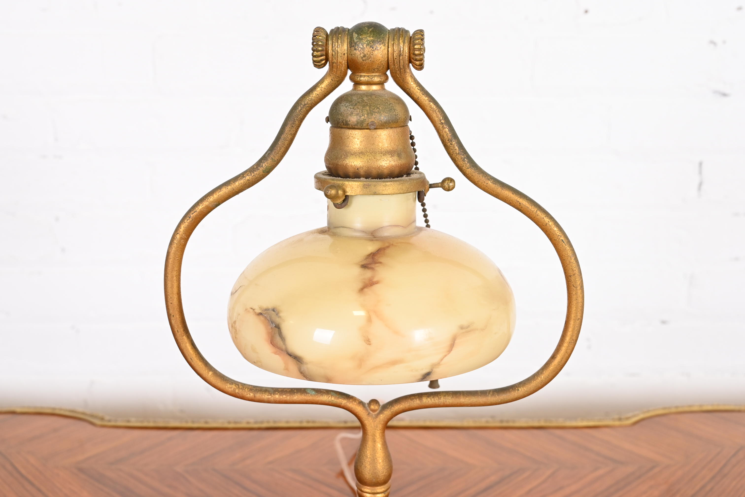 Tiffany Studios New York Gilt Bronze Harp Desk Lamp, Circa 1910 - Image 4