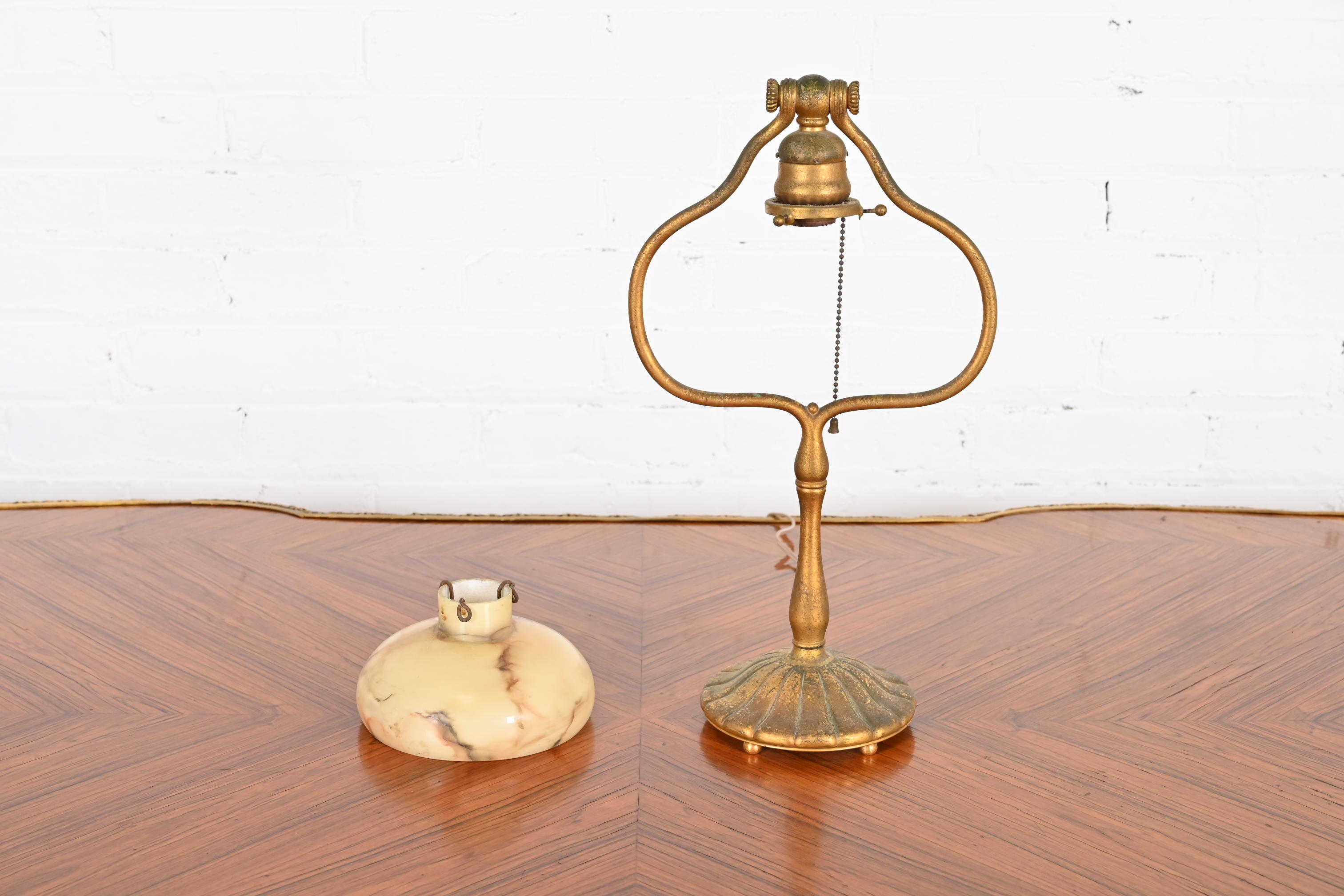 Tiffany Studios New York Gilt Bronze Harp Desk Lamp, Circa 1910 - Image 10