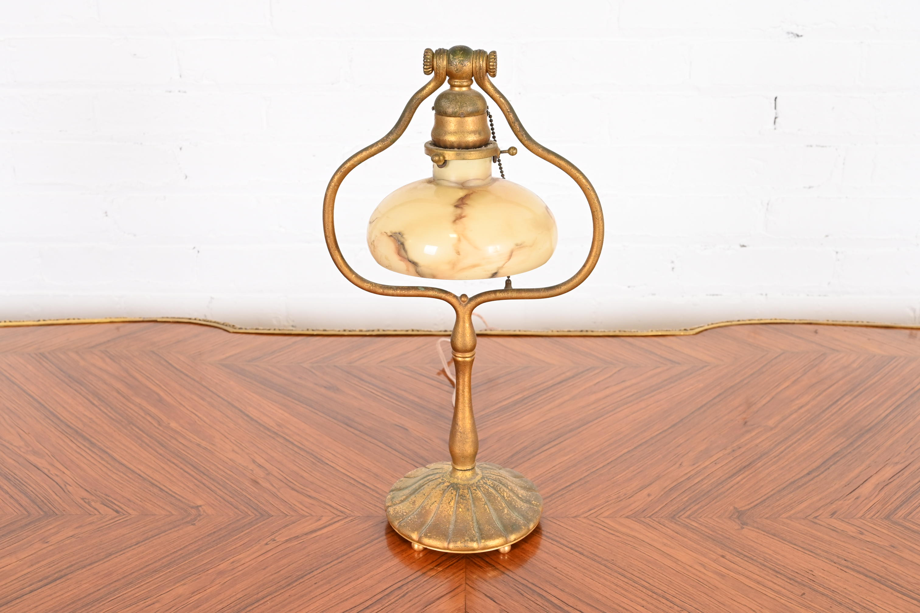 Tiffany Studios New York Gilt Bronze Harp Desk Lamp, Circa 1910 - Image 3