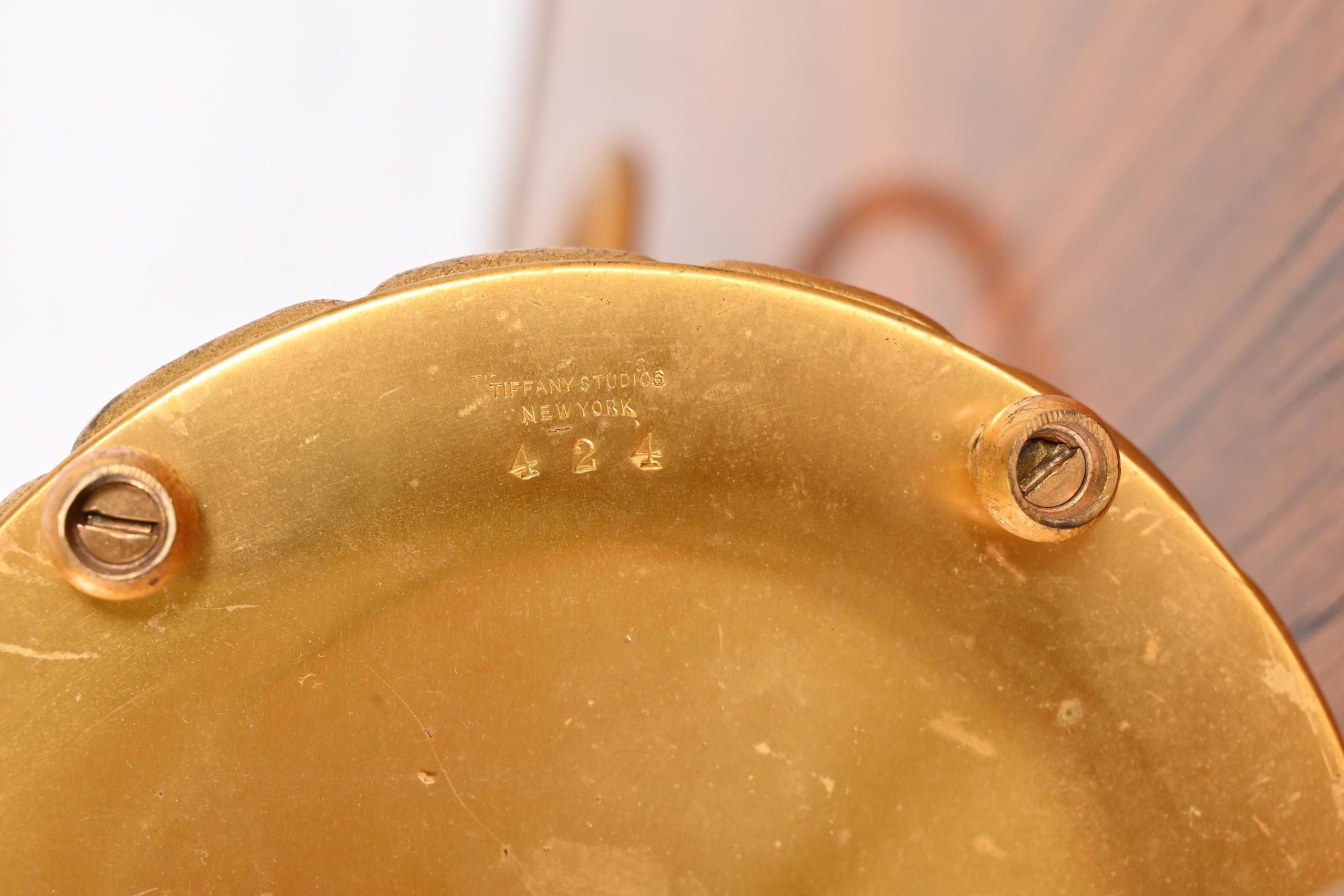 Tiffany Studios New York Gilt Bronze Harp Desk Lamp, Circa 1910 - Image 12