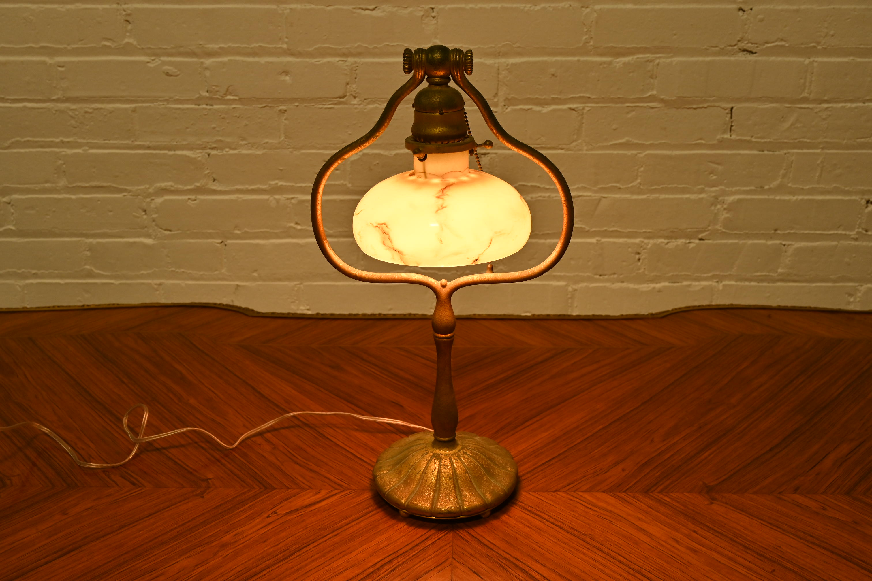 Tiffany Studios New York Gilt Bronze Harp Desk Lamp, Circa 1910 - Image 8