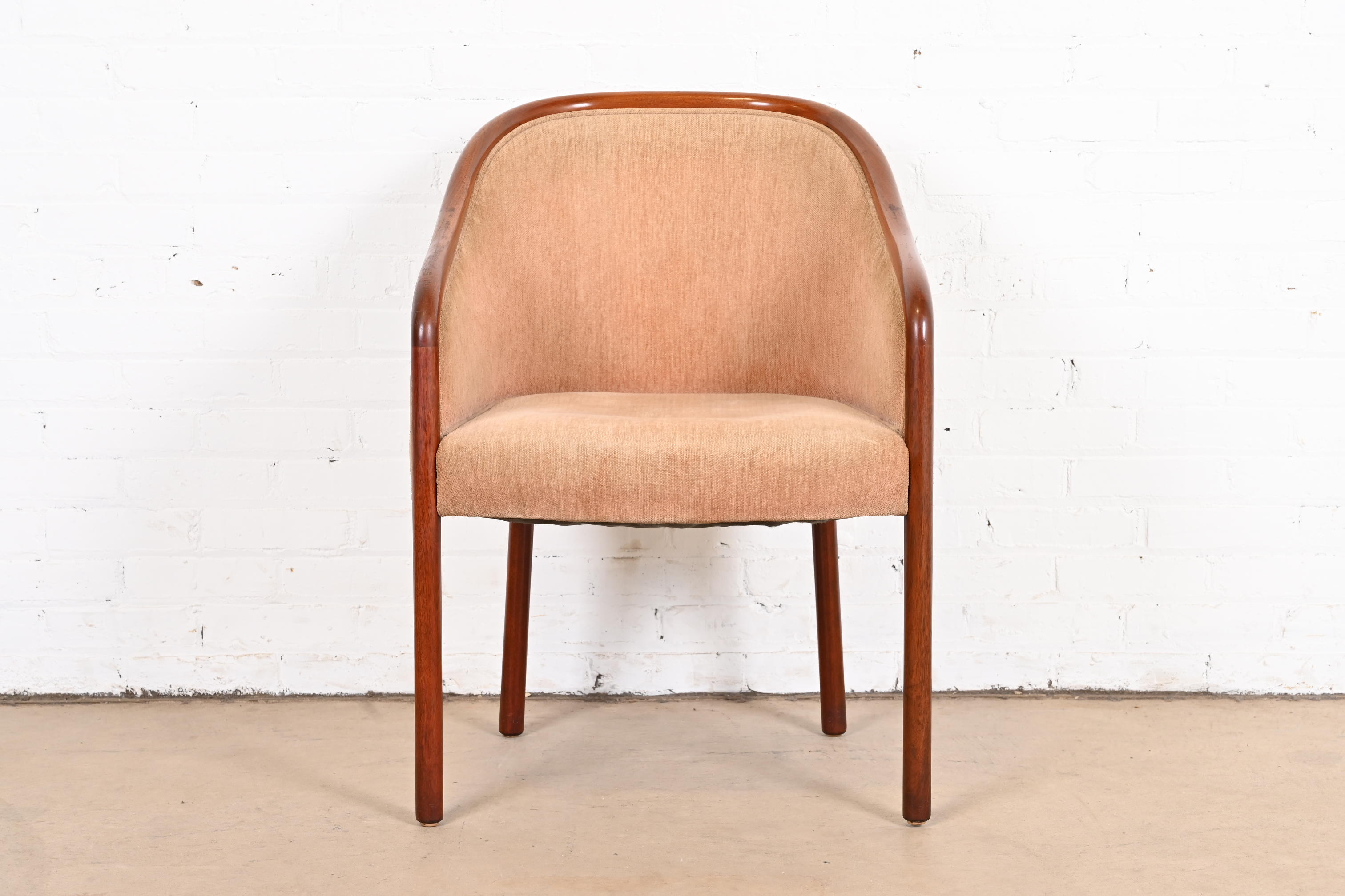 Ward Bennett for Brickel Associates Landmark Sculpted Ash Upholstered Tub Chairs, Pair - Image 6