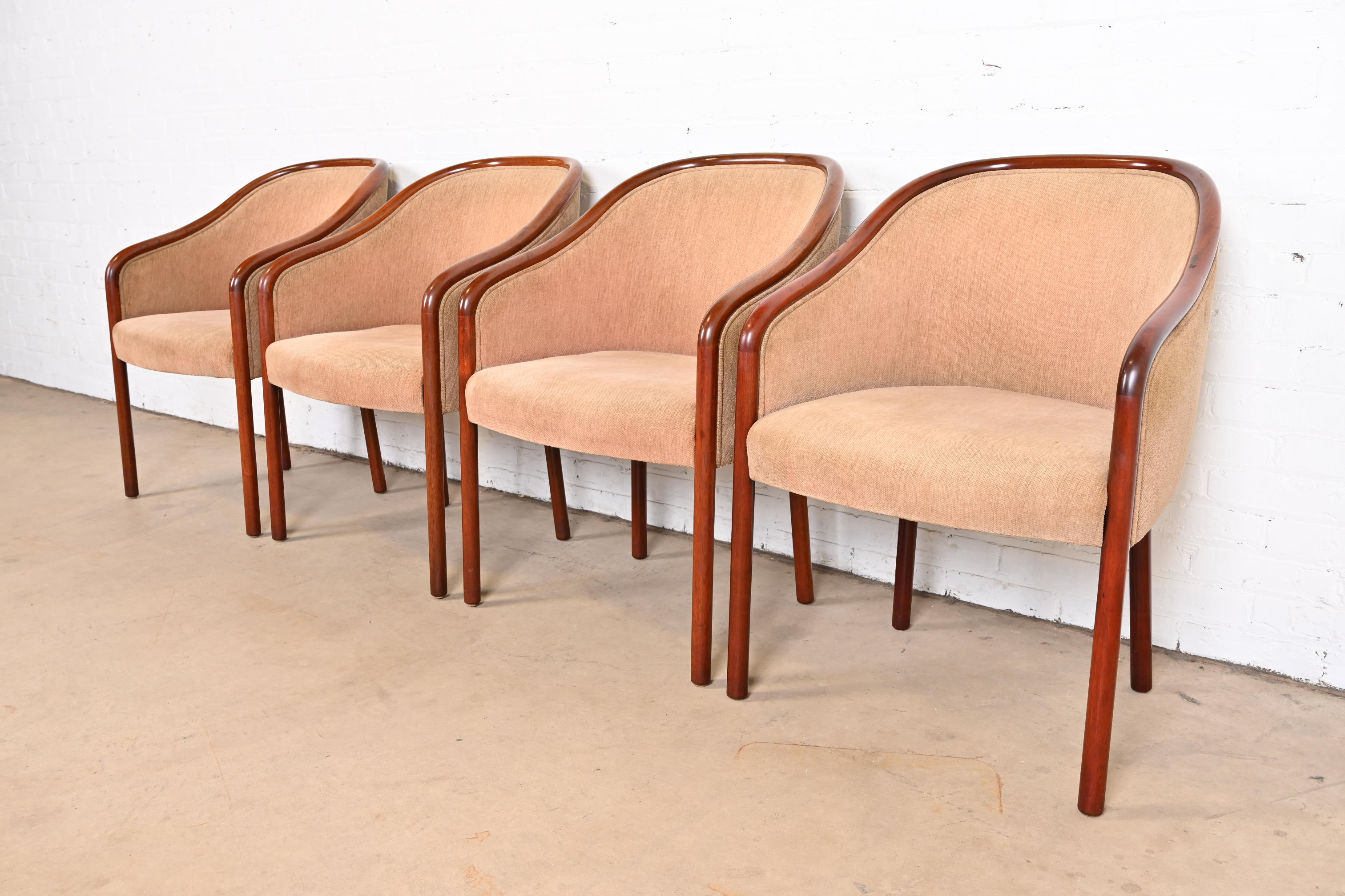 Ward Bennett for Brickel Associates Landmark Sculpted Ash Upholstered Tub Chairs, Pair - Image 12