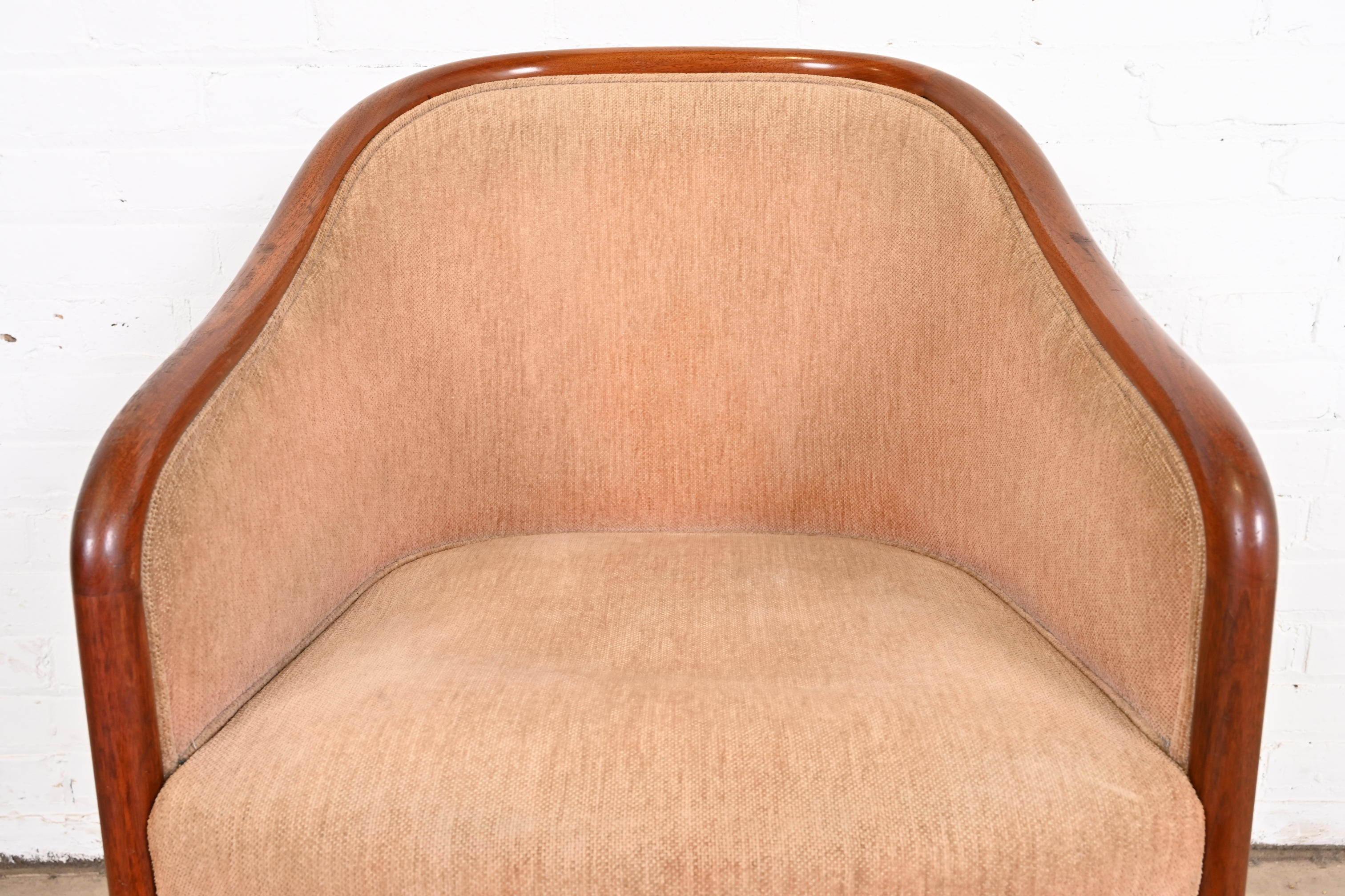 Ward Bennett for Brickel Associates Landmark Sculpted Ash Upholstered Tub Chairs, Pair - Image 7