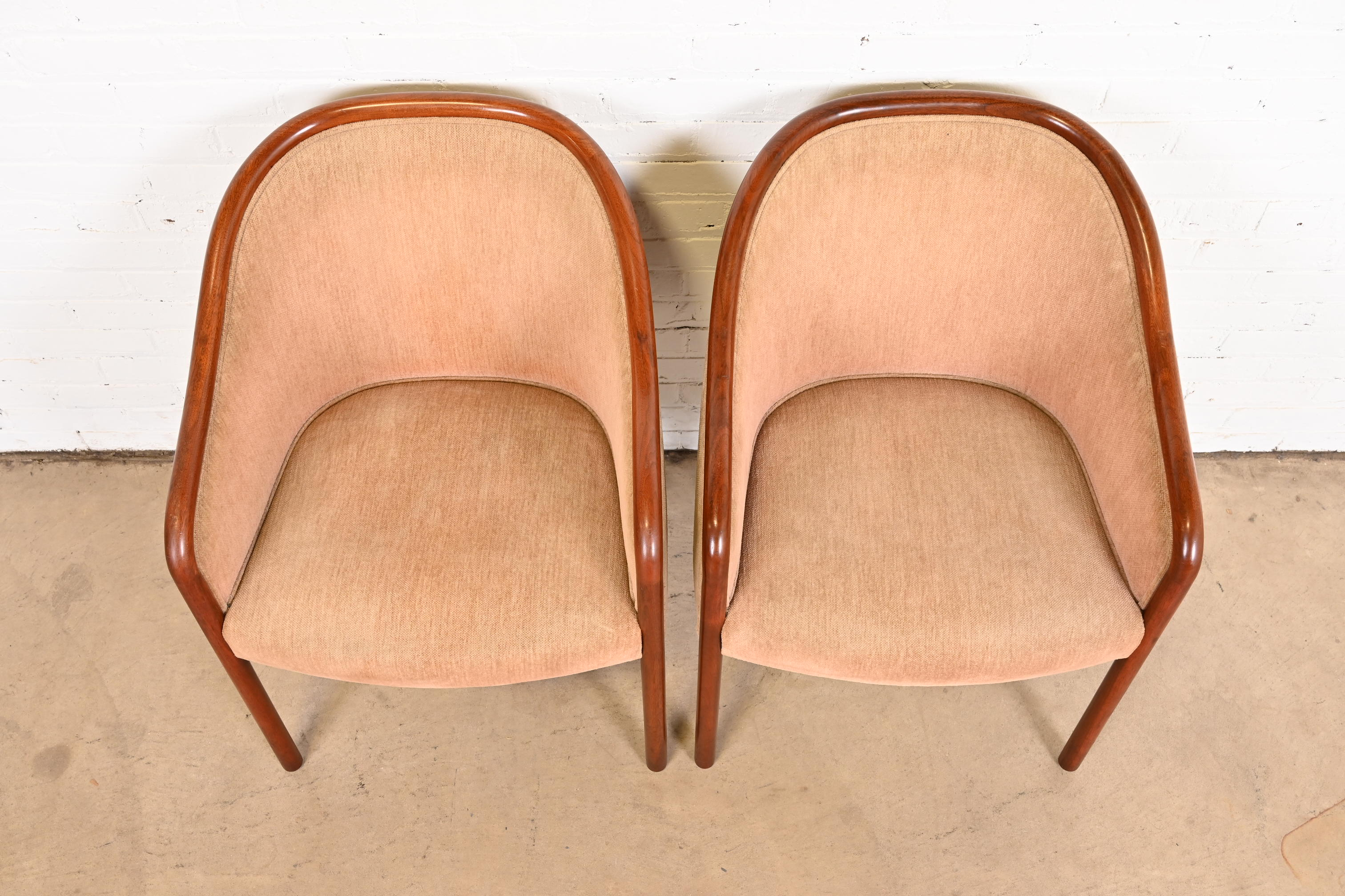Ward Bennett for Brickel Associates Landmark Sculpted Ash Upholstered Tub Chairs, Pair - Image 5