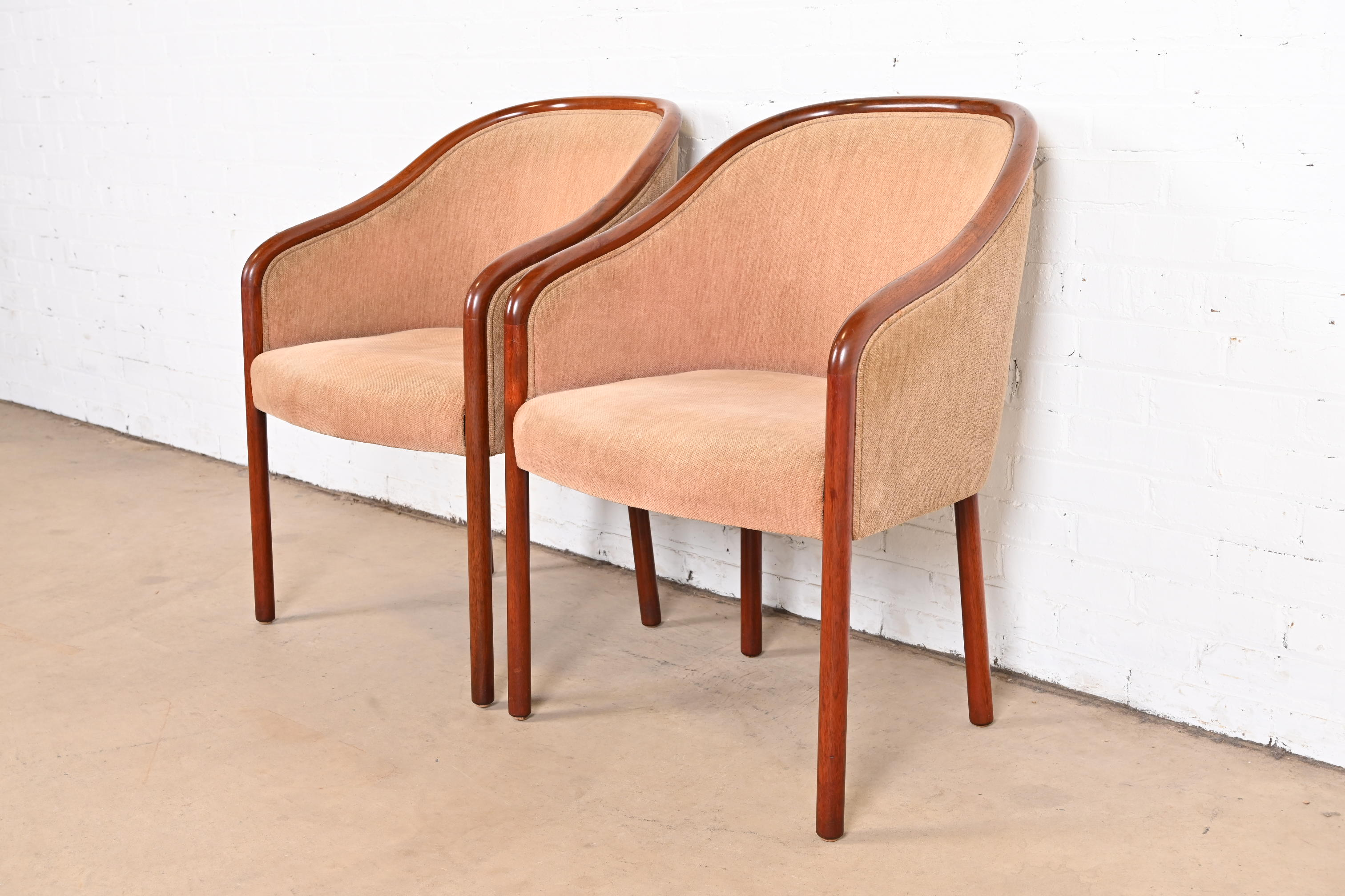 Ward Bennett for Brickel Associates Landmark Sculpted Ash Upholstered Tub Chairs, Pair - Image 2