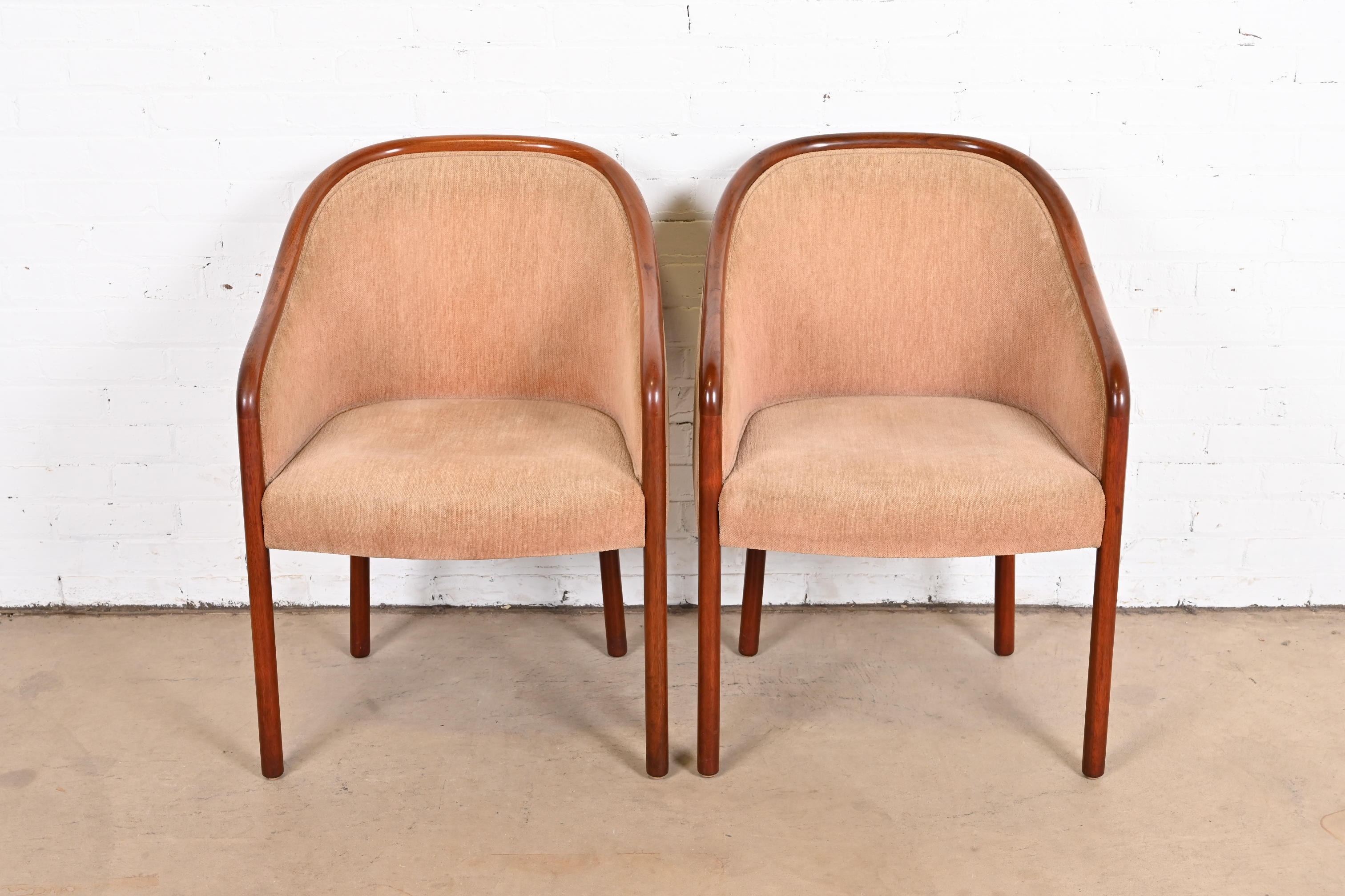 Ward Bennett for Brickel Associates Landmark Sculpted Ash Upholstered Tub Chairs, Pair - Image 3