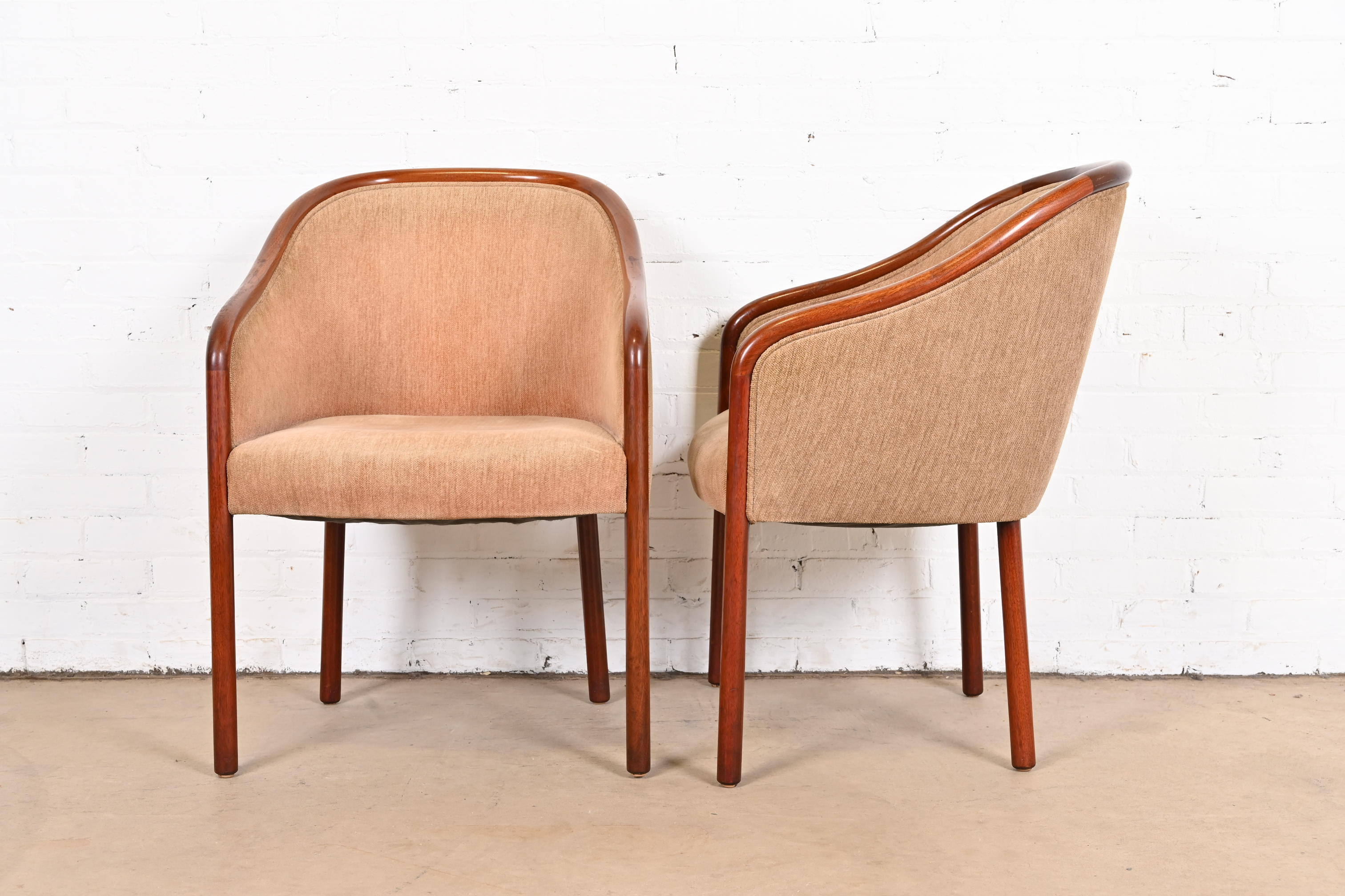Ward Bennett for Brickel Associates Landmark Sculpted Ash Upholstered Tub Chairs, Pair - Image 4