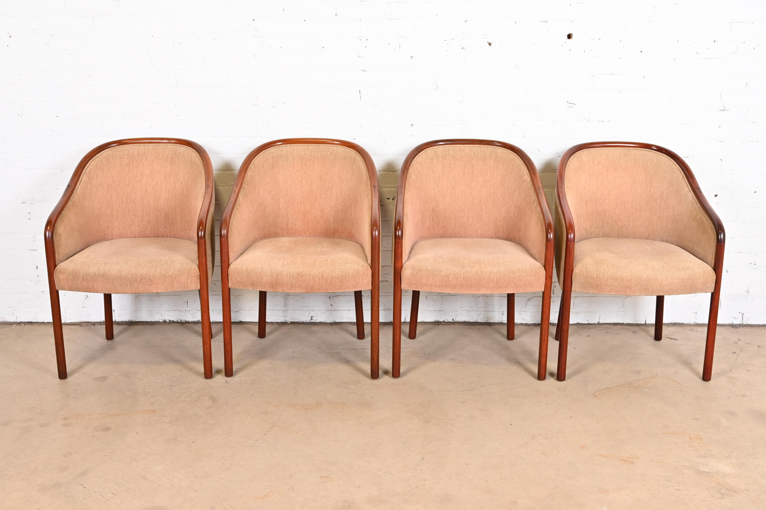 Ward Bennett for Brickel Associates Landmark Sculpted Ash Upholstered Tub Chairs, Set of Four - Image 3