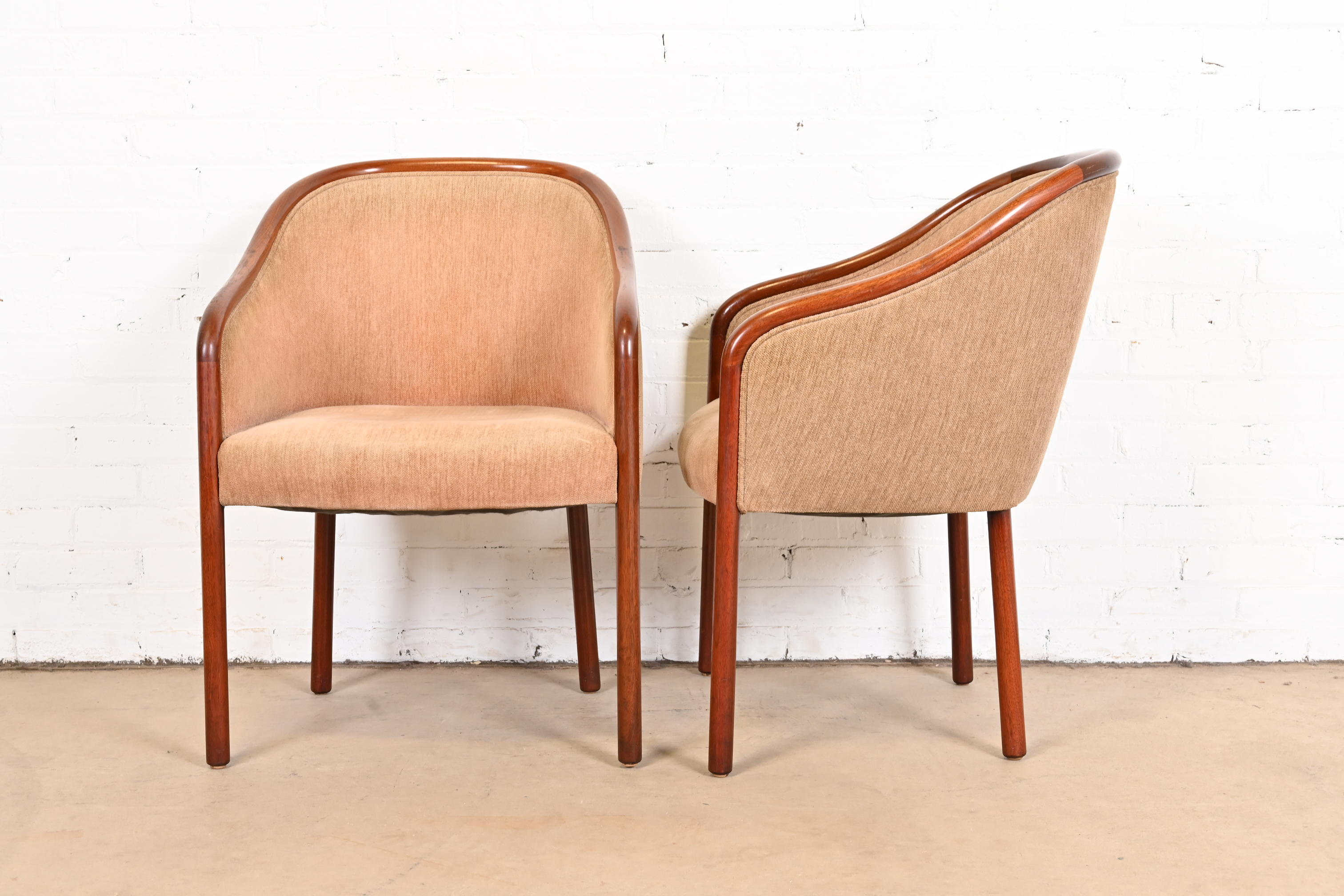 Ward Bennett for Brickel Associates Landmark Sculpted Ash Upholstered Tub Chairs, Set of Four - Image 6
