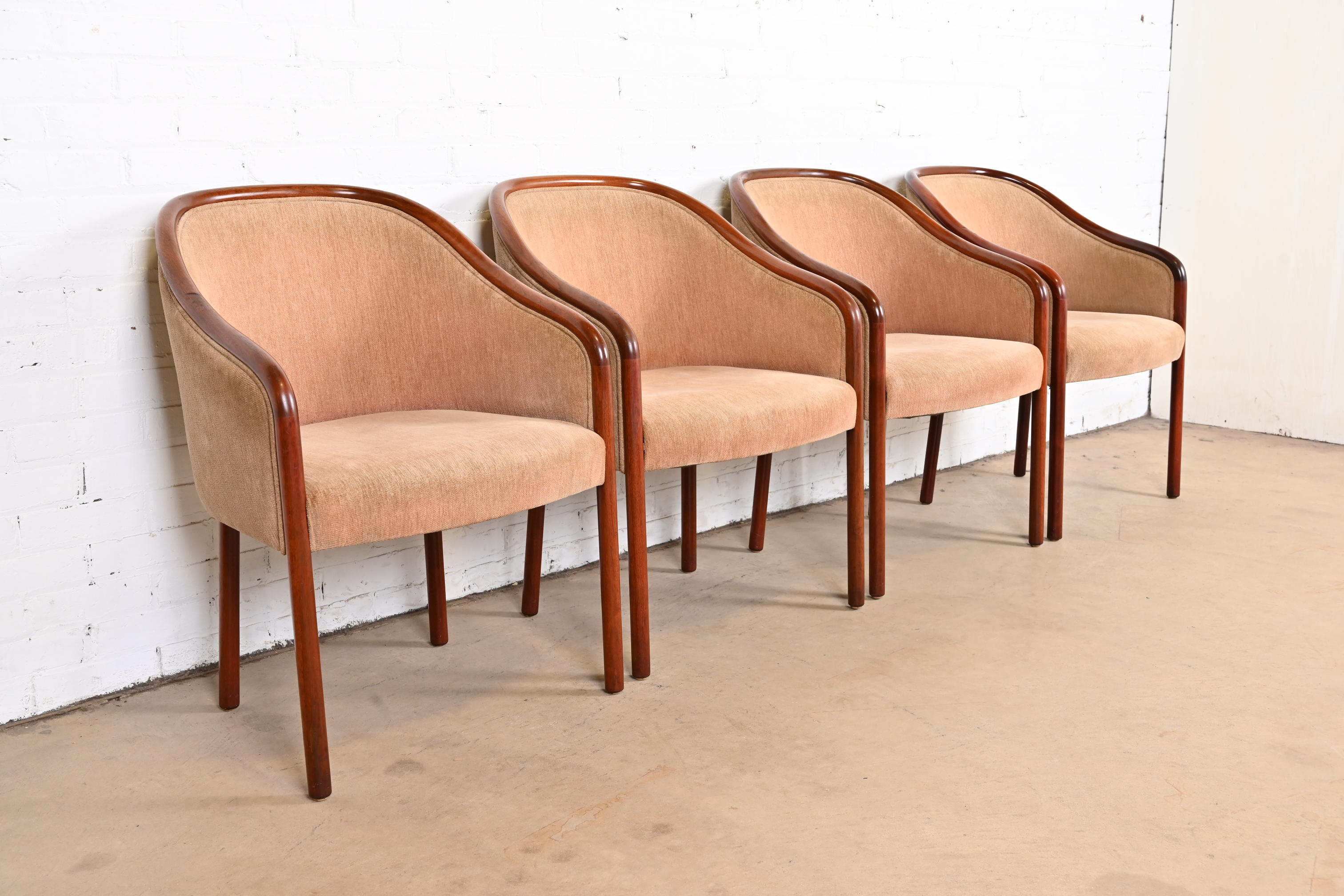 Ward Bennett for Brickel Associates Landmark Sculpted Ash Upholstered Tub Chairs, Set of Four - Image 4