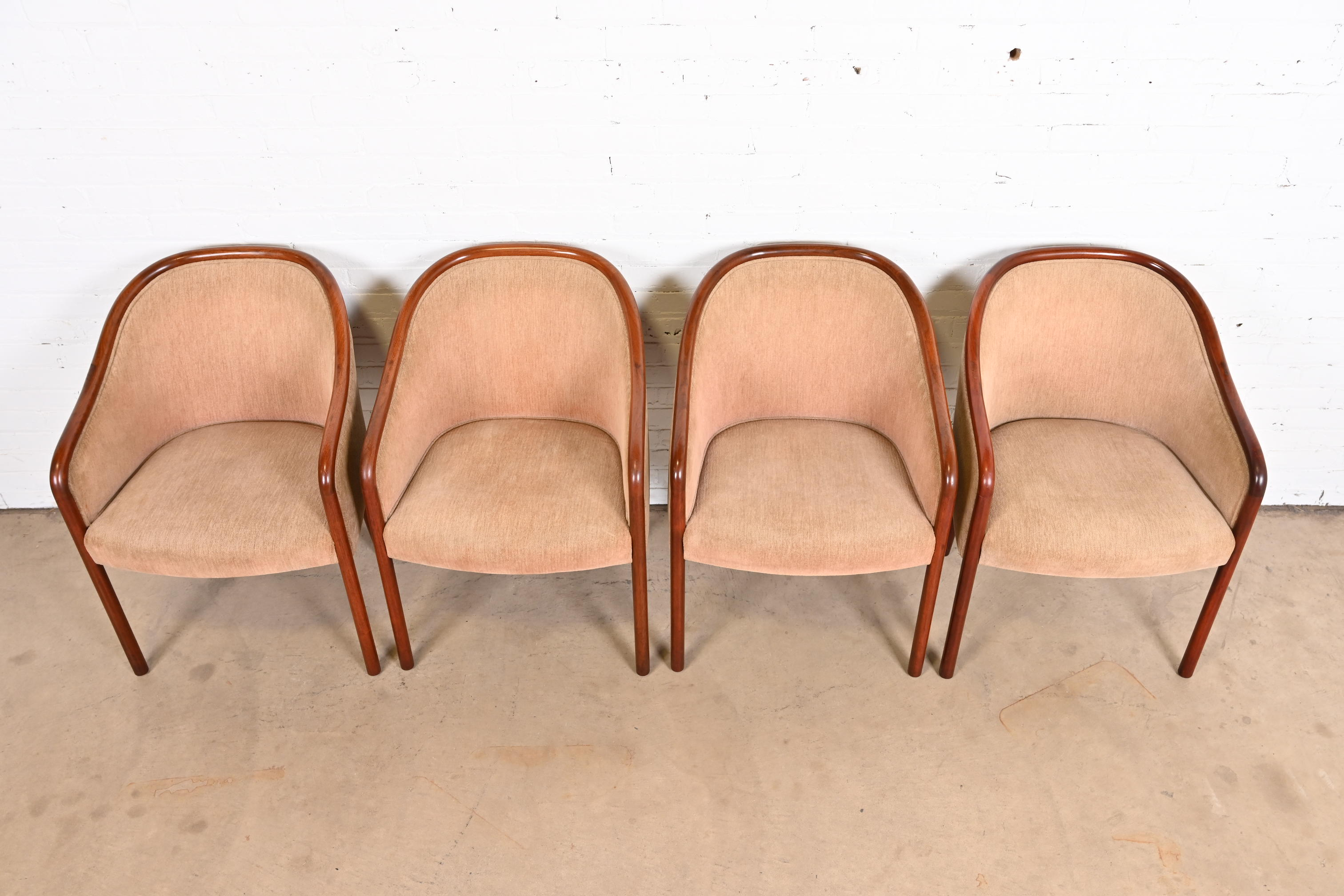 Ward Bennett for Brickel Associates Landmark Sculpted Ash Upholstered Tub Chairs, Set of Four - Image 5