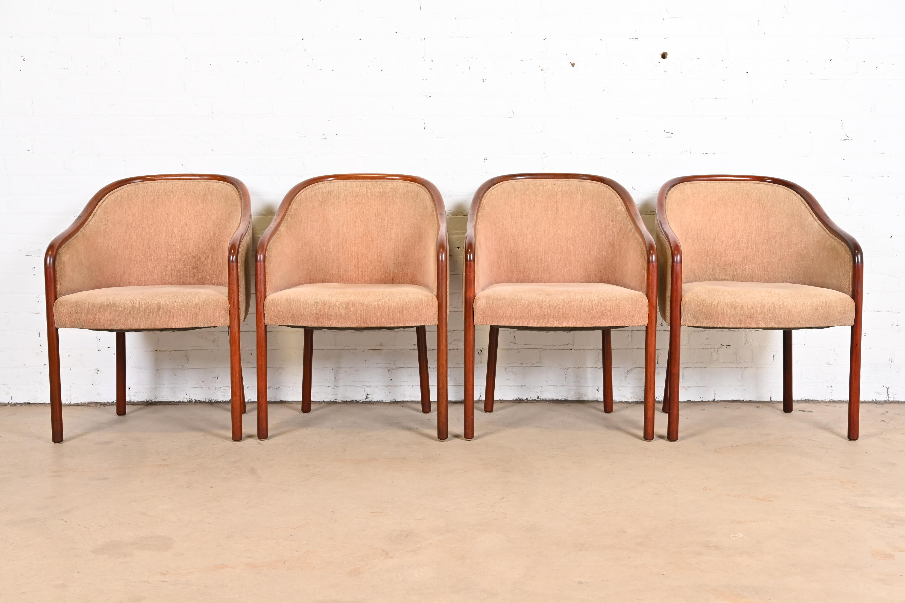 Ward Bennett for Brickel Associates Landmark Sculpted Ash Upholstered Tub Chairs, Set of Four - Image 2
