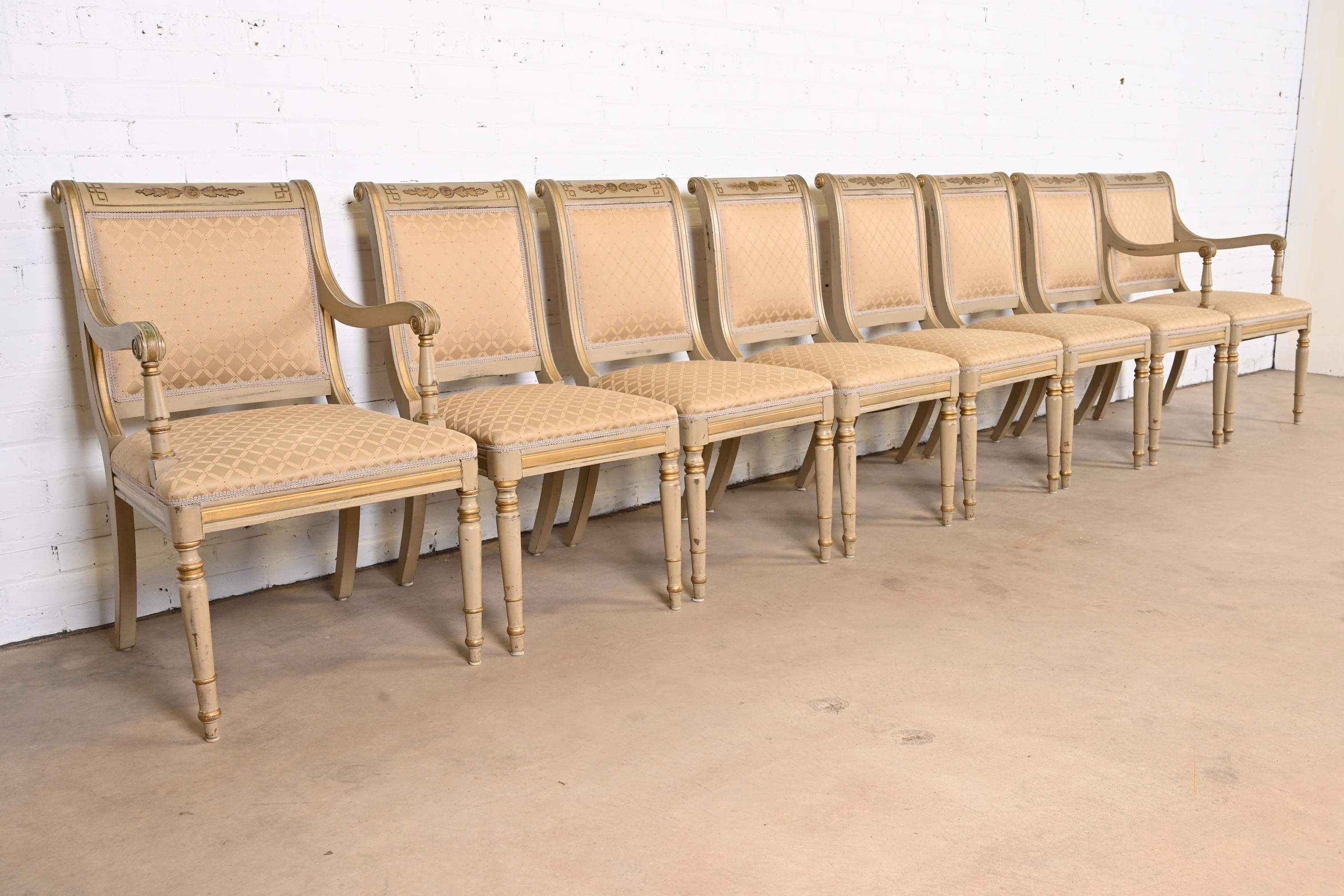 French Regency Louis XVI Carved Hand-Painted and Gold Gilt Dining Chairs, Set of Eight - Image 2