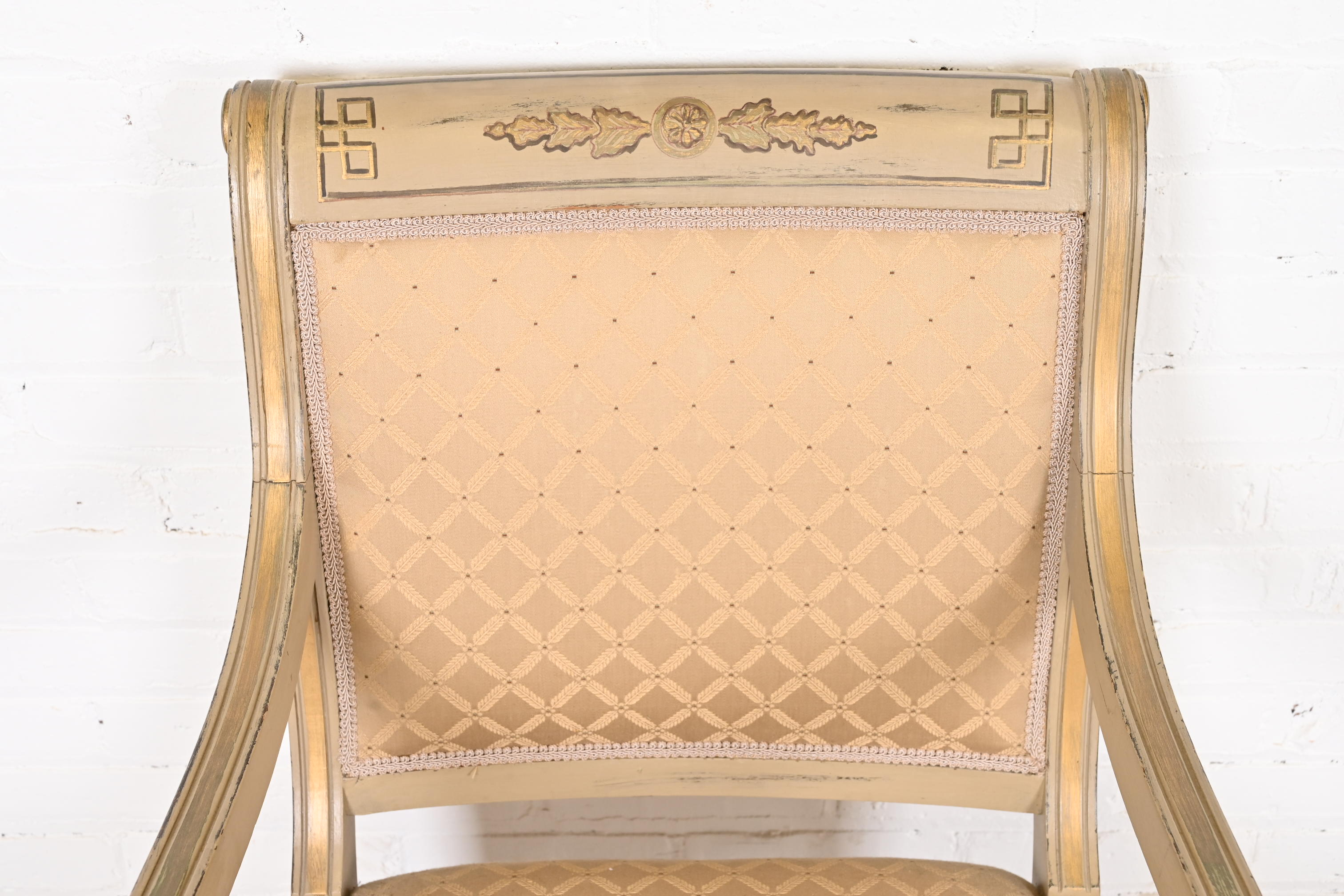 French Regency Louis XVI Carved Hand-Painted and Gold Gilt Dining Chairs, Set of Eight - Image 11