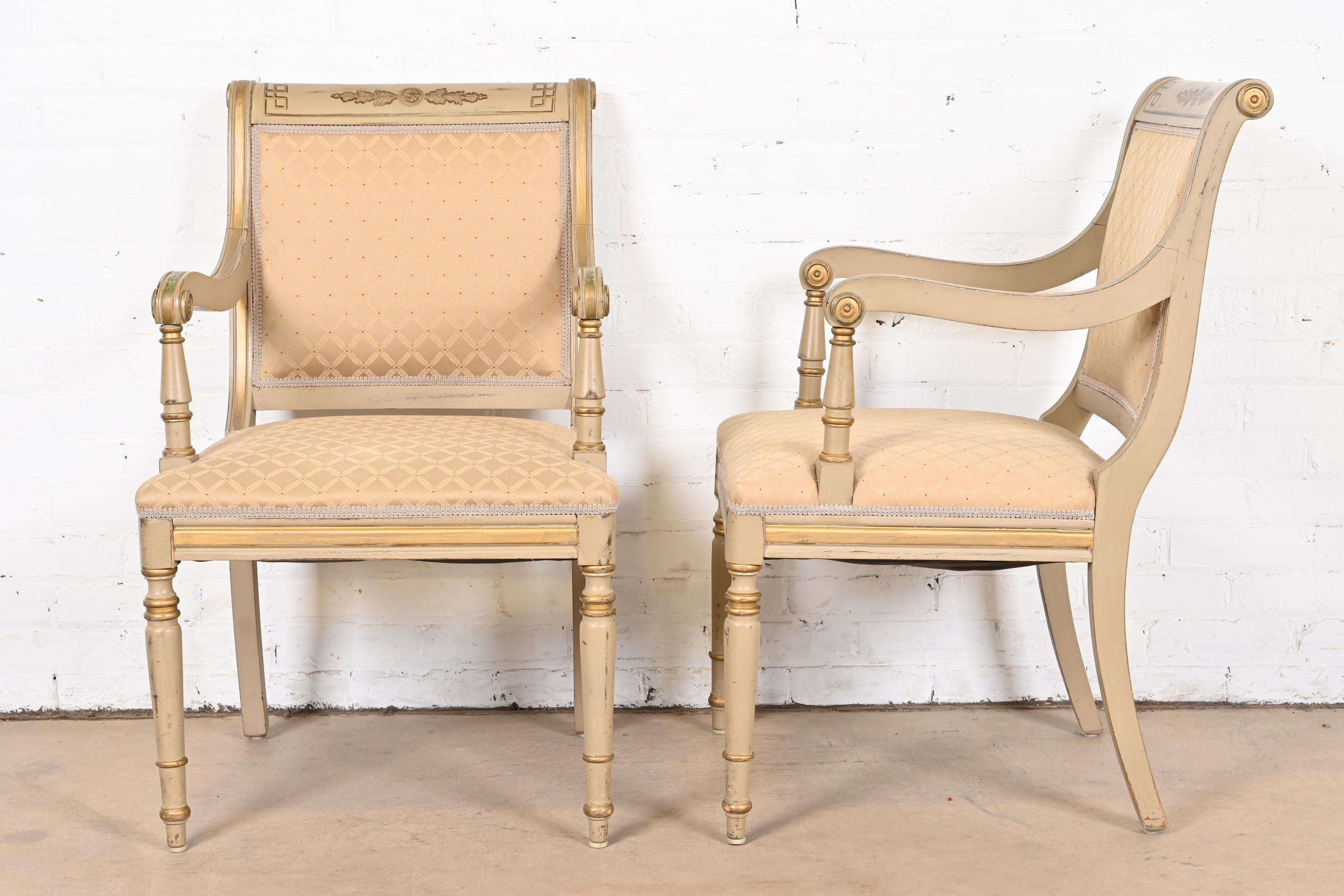 French Regency Louis XVI Carved Hand-Painted and Gold Gilt Dining Chairs, Set of Eight - Image 10